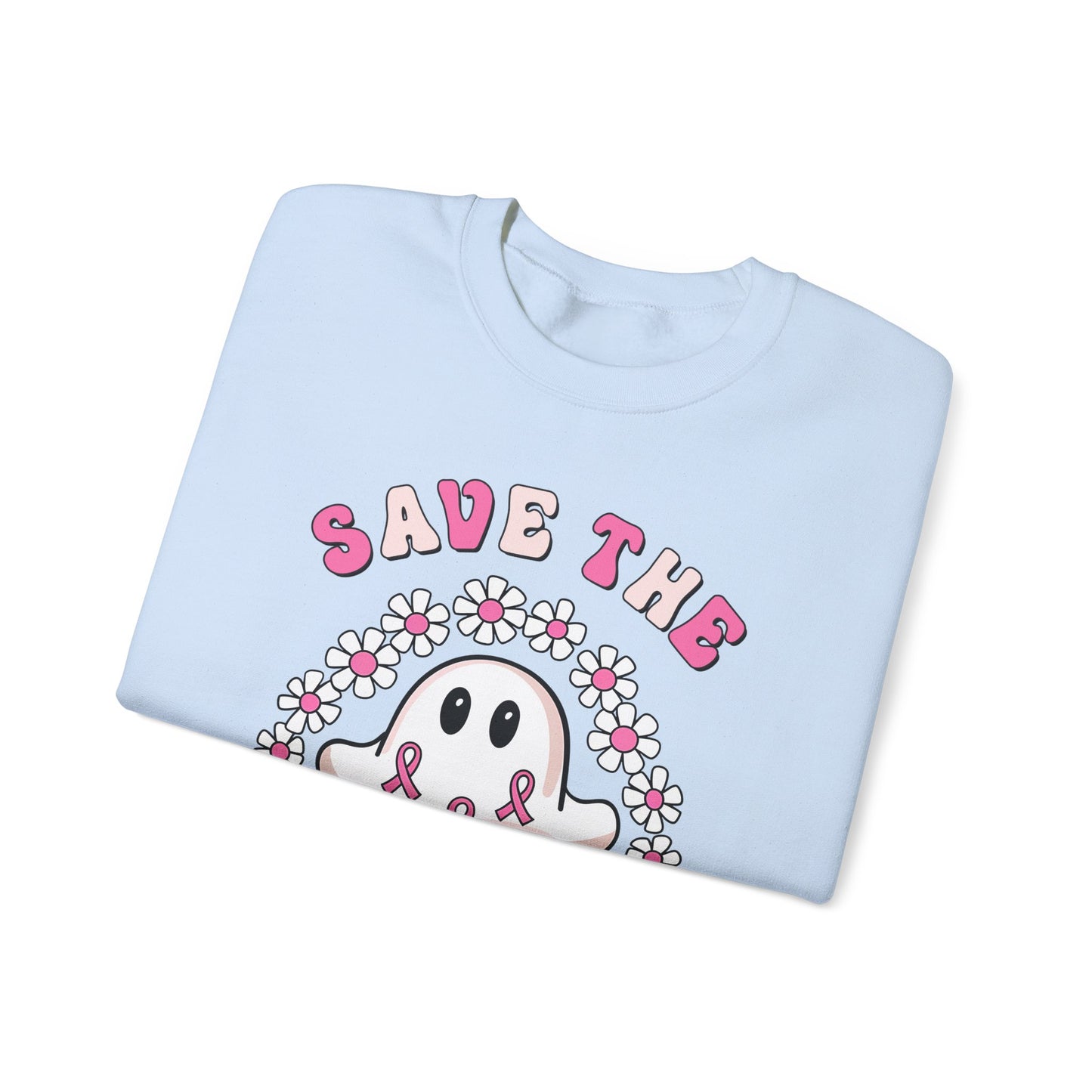 👻🎀 Save the Boobies Ghost Sweatshirt – Cute Breast Cancer Awareness Crewneck