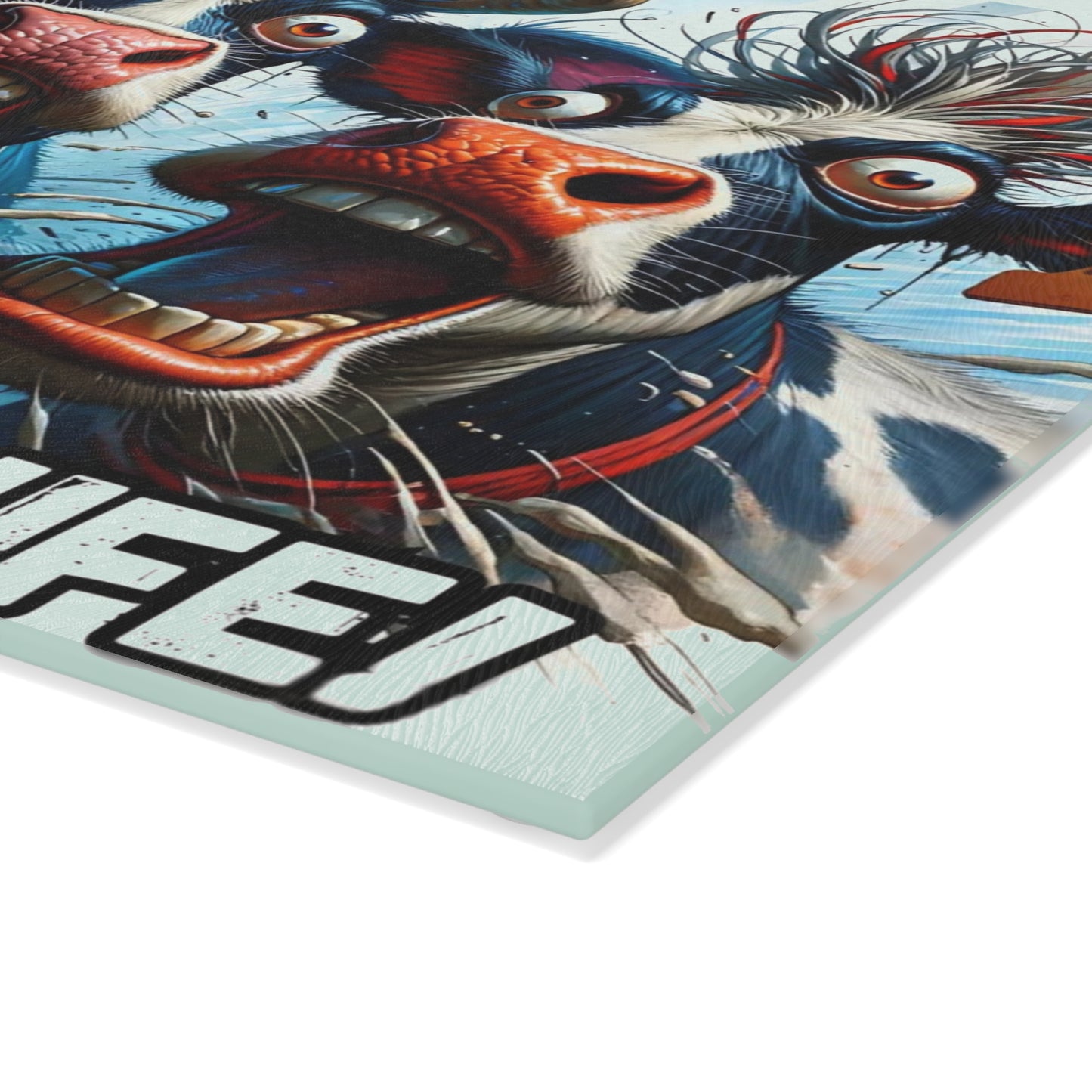 🐮🔪 “She’s Got a Knife!” Glass Cutting Board – Hilarious Farmhouse Horror Vibes