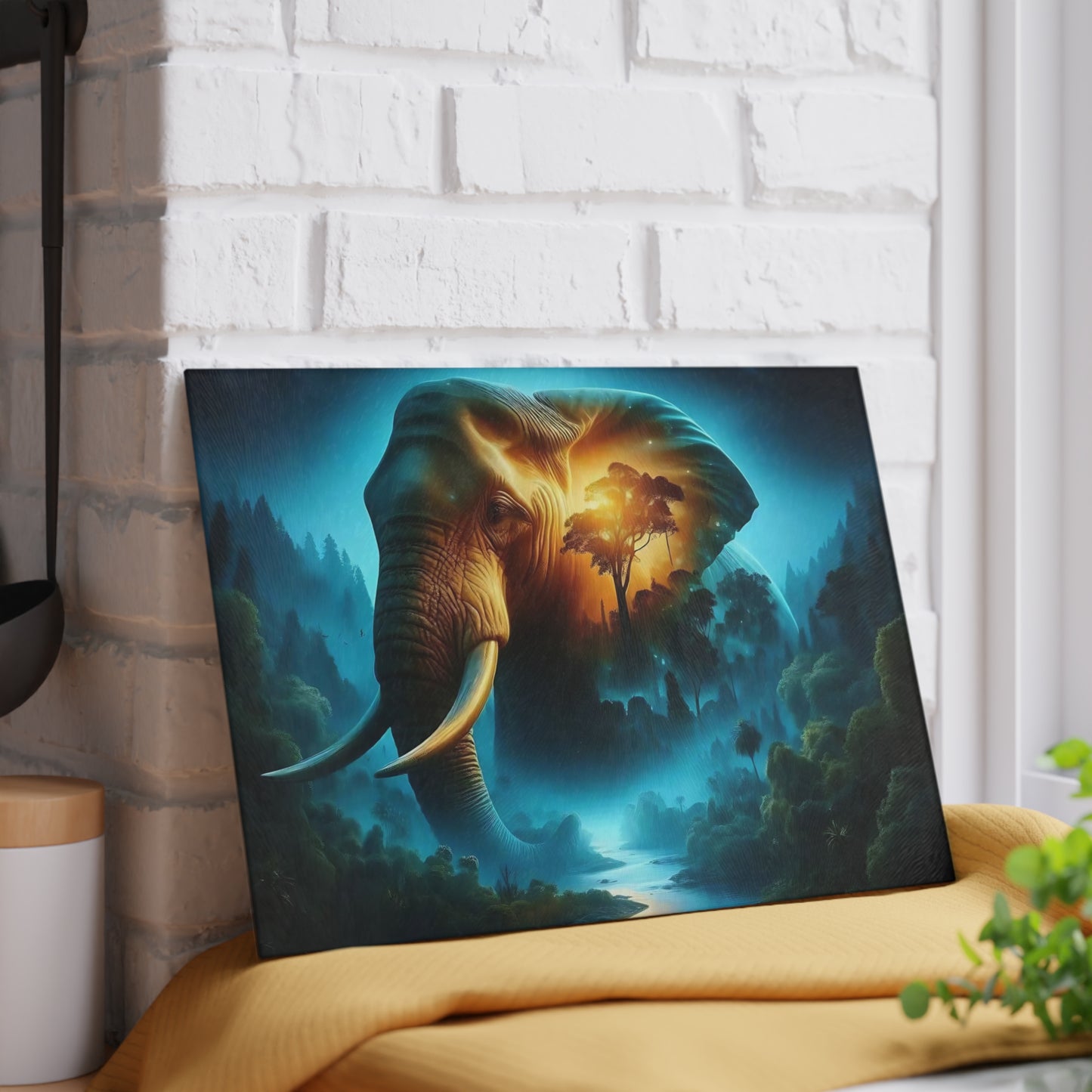 Tabla de cortar de vidrio templado con forma de elefante: presenta una impresionante representación artística de un elefante.