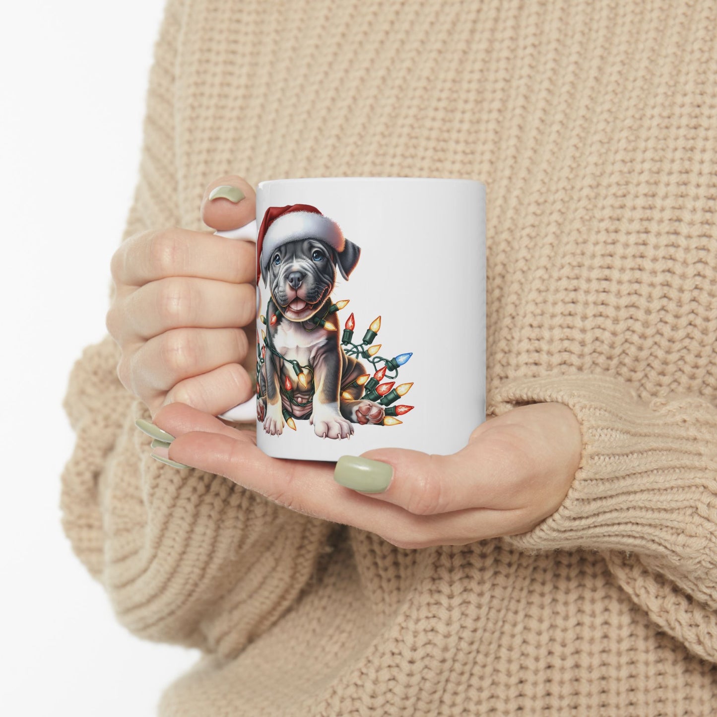 🎄 Pitbull Christmas Lights Mug – Holiday Cheer for Dog Lovers 🐾
