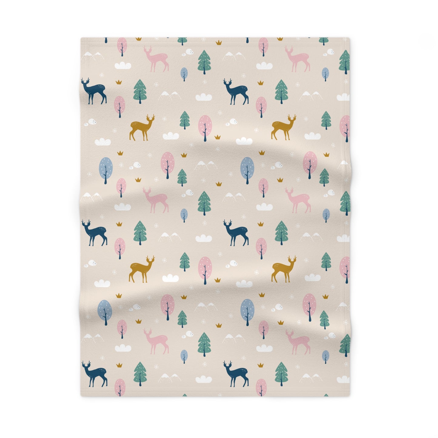 Woodland Deer Forest Baby Blanket – Ultra-Soft Fleece 30″×40″ | Neutral Pastel Trees on Beige