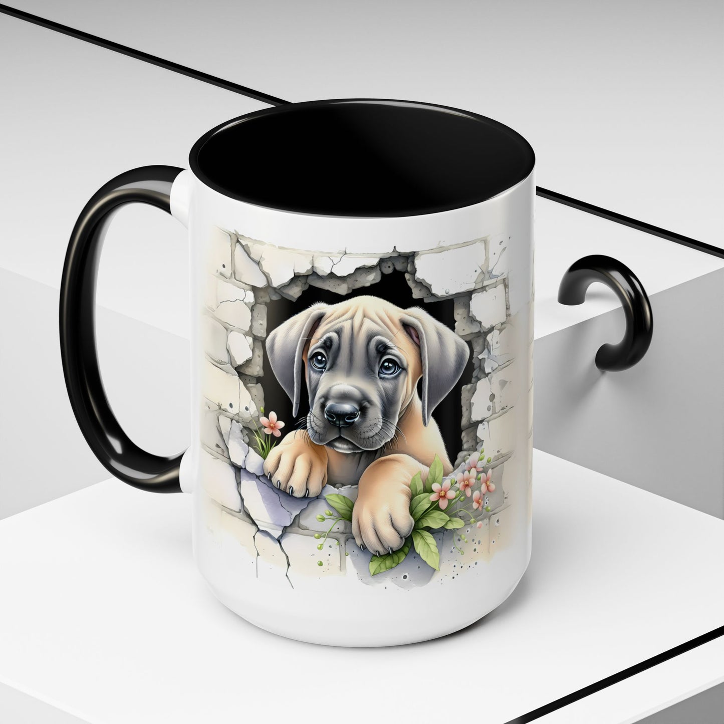 🐾 Great Dane Puppy Accent Mug – Sweet Peek-Through Puppy Design ☕💛
