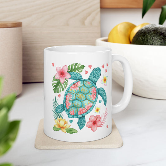 🌺 Tropical Sea Turtle Mug – Island Vibes & Floral Bliss 🐢🌴