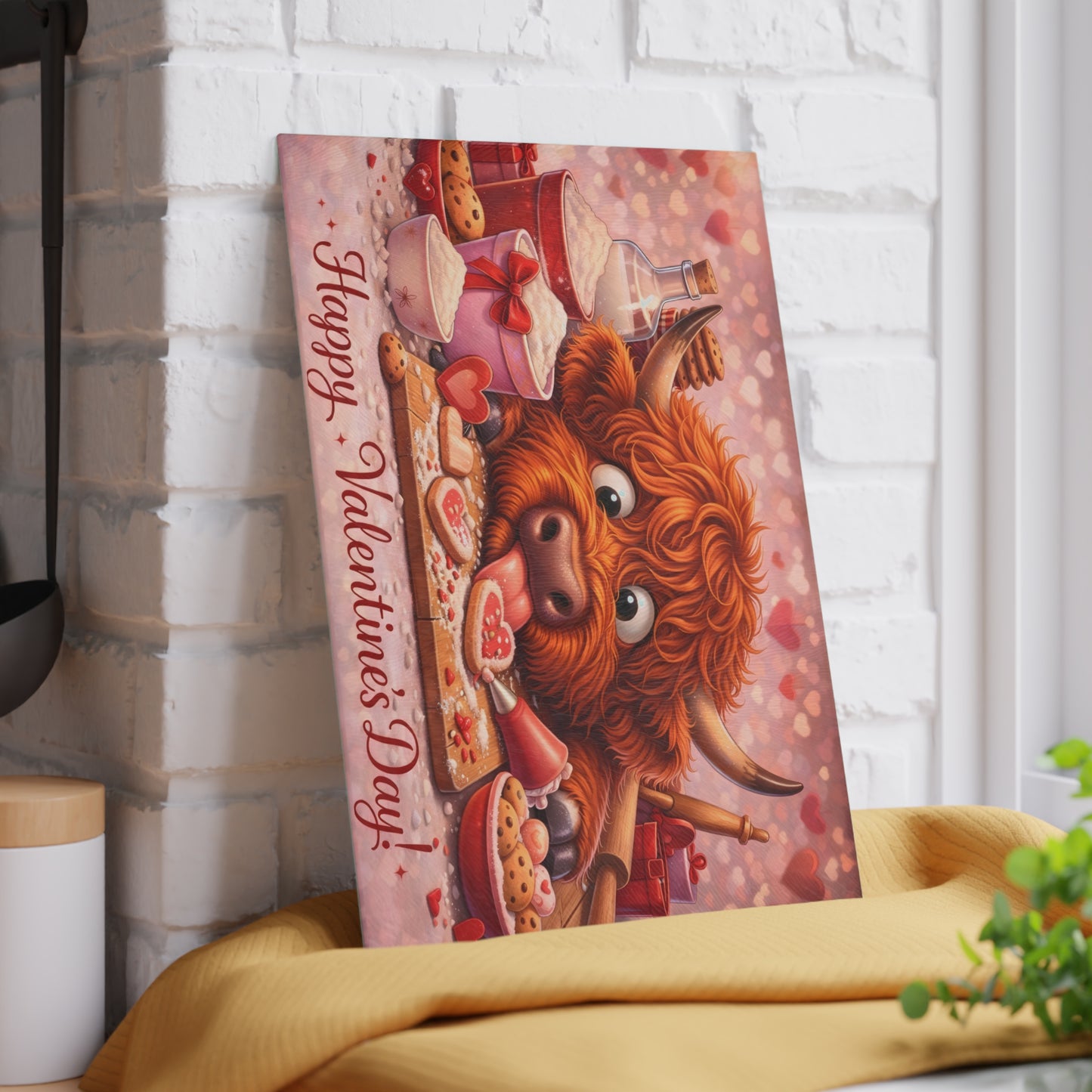 Valentine Highland Cow Baking Glass Cutting Board – Sweet Farmhouse Love Kitchen Decor
