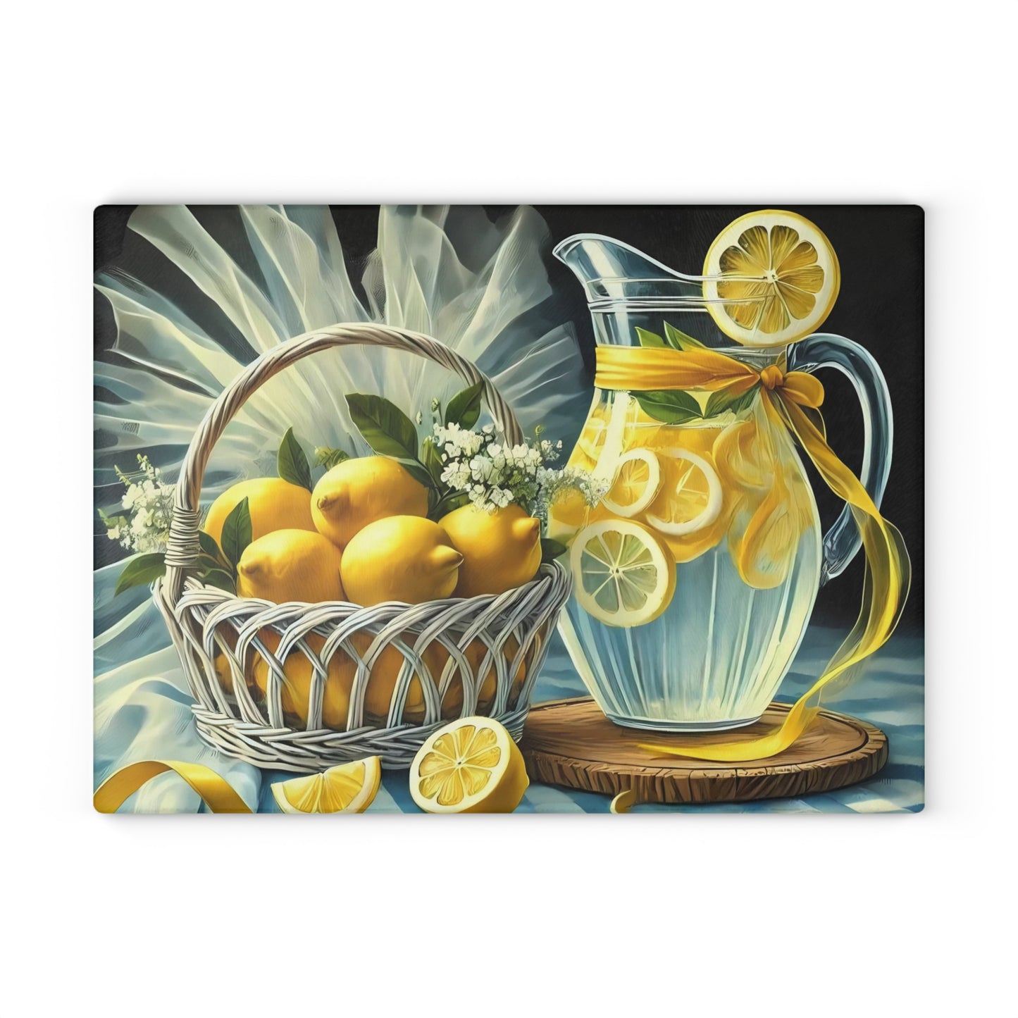 Tabla de cortar de limón, decoración de cocina cítrica, estilo rústico de granja, tabla de cortar de vidrio, decoración de cocina de verano, diseño de limón fresco, idea de regalo