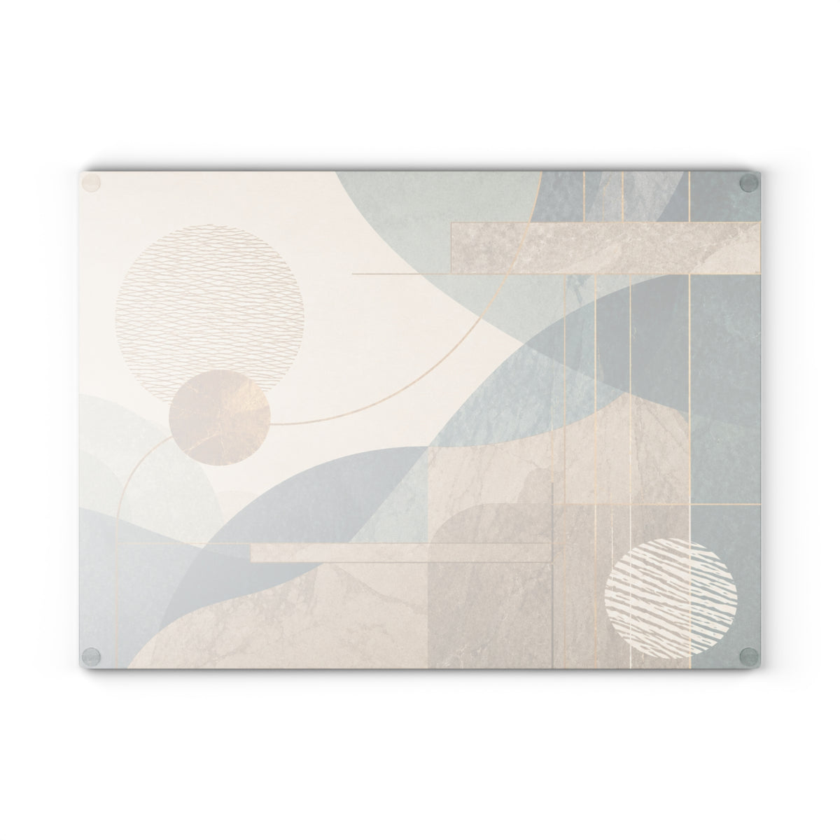 Modern Abstract Geometric Glass Cutting Board – Teal Beige & Gold Contemporary Kitchen Decor