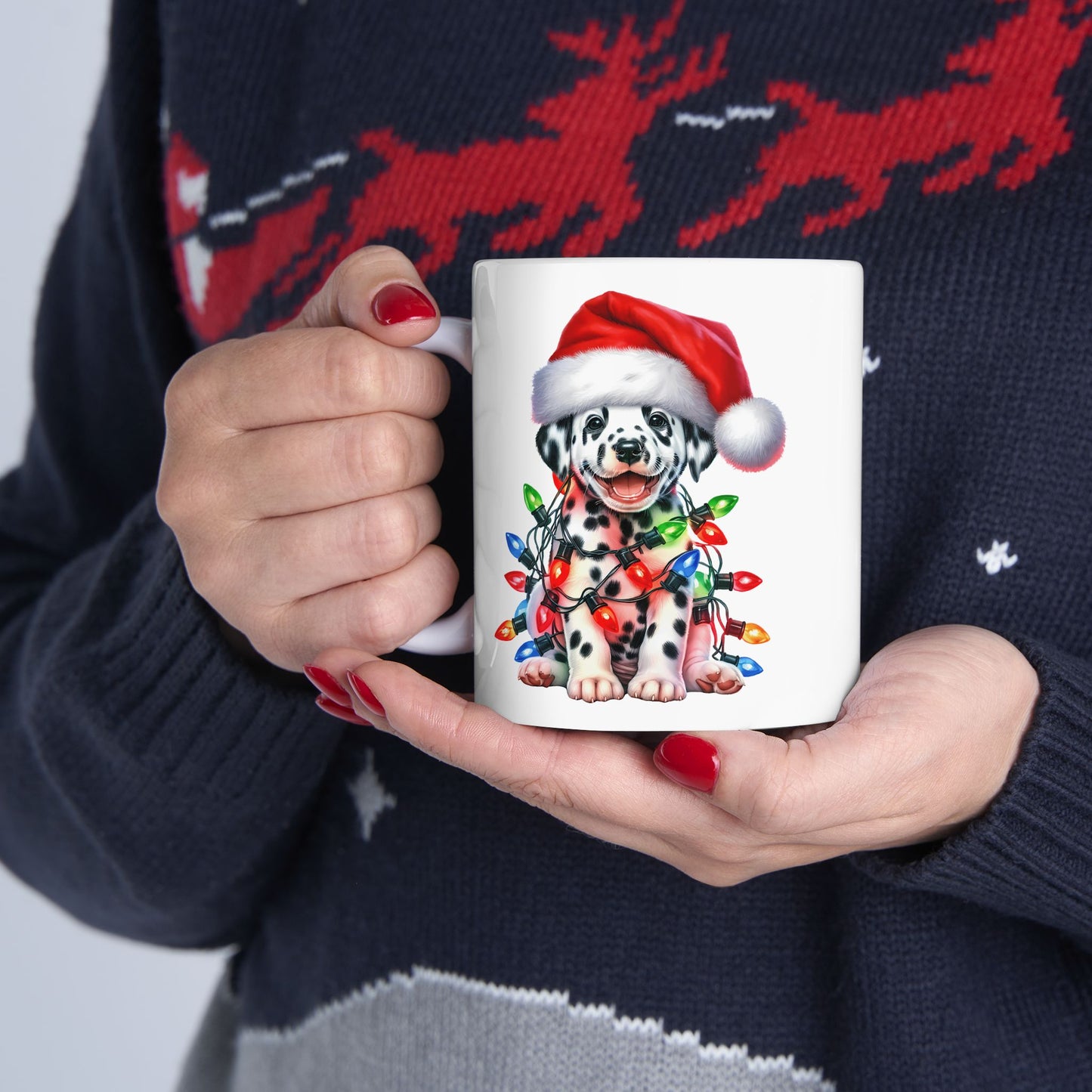 Dalmatian Christmas Lights Mug – Personalized Holiday Cheer in Every Sip 🎅🌟
