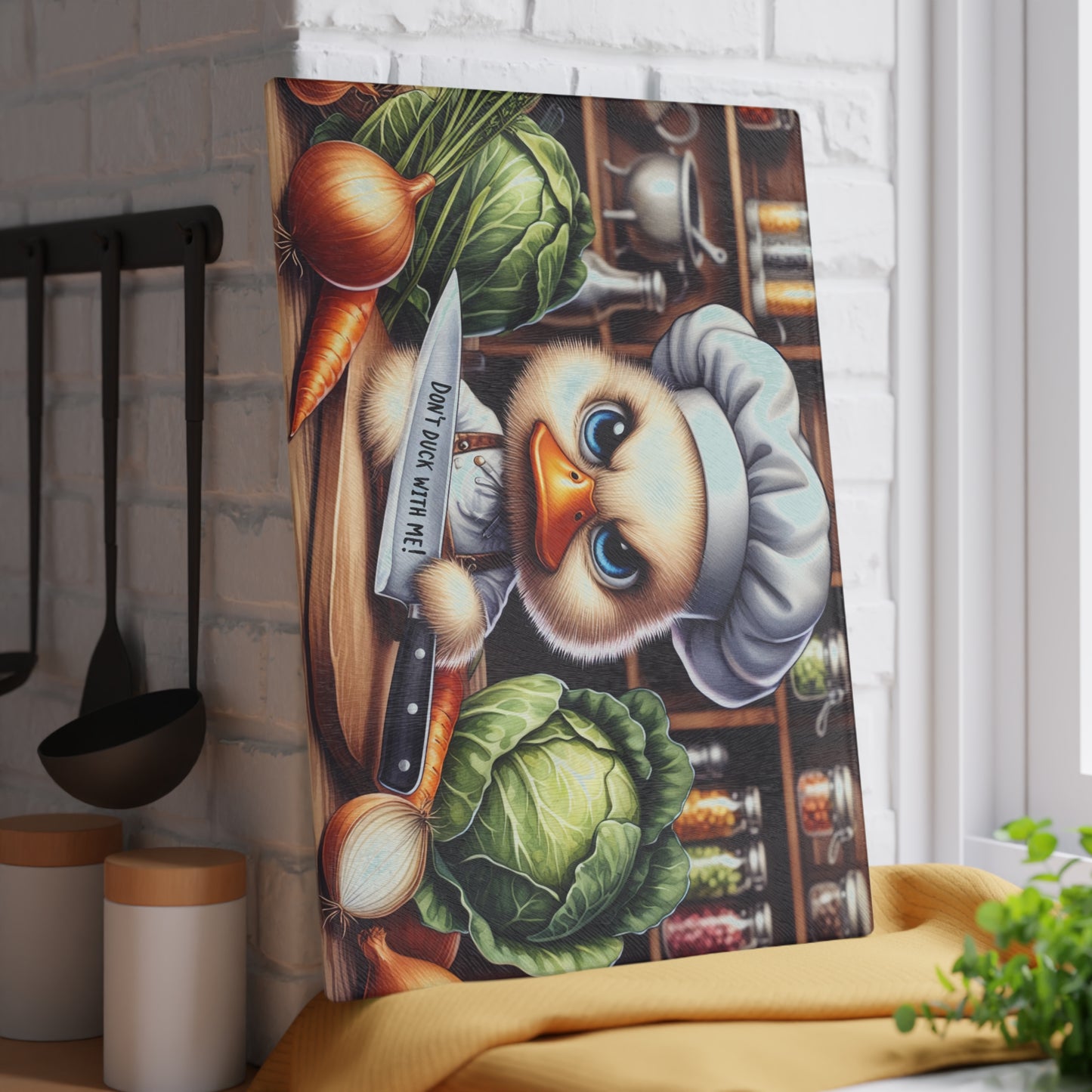 Don’t Duck With Me Glass Cutting Board – Funny Duck Chef Kitchen Art Display