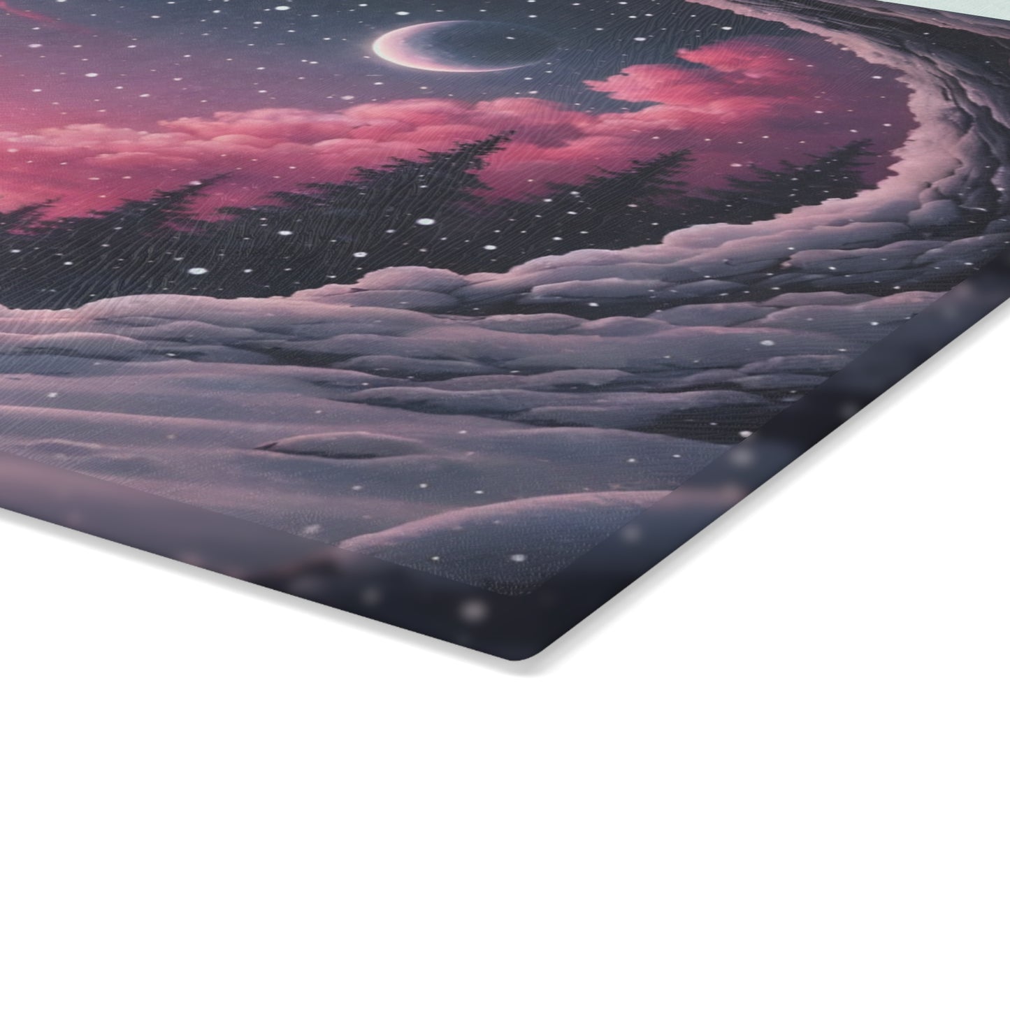 Winter Heartscape Glass Cutting Board – Dreamy Snowy Landscape Kitchen Display