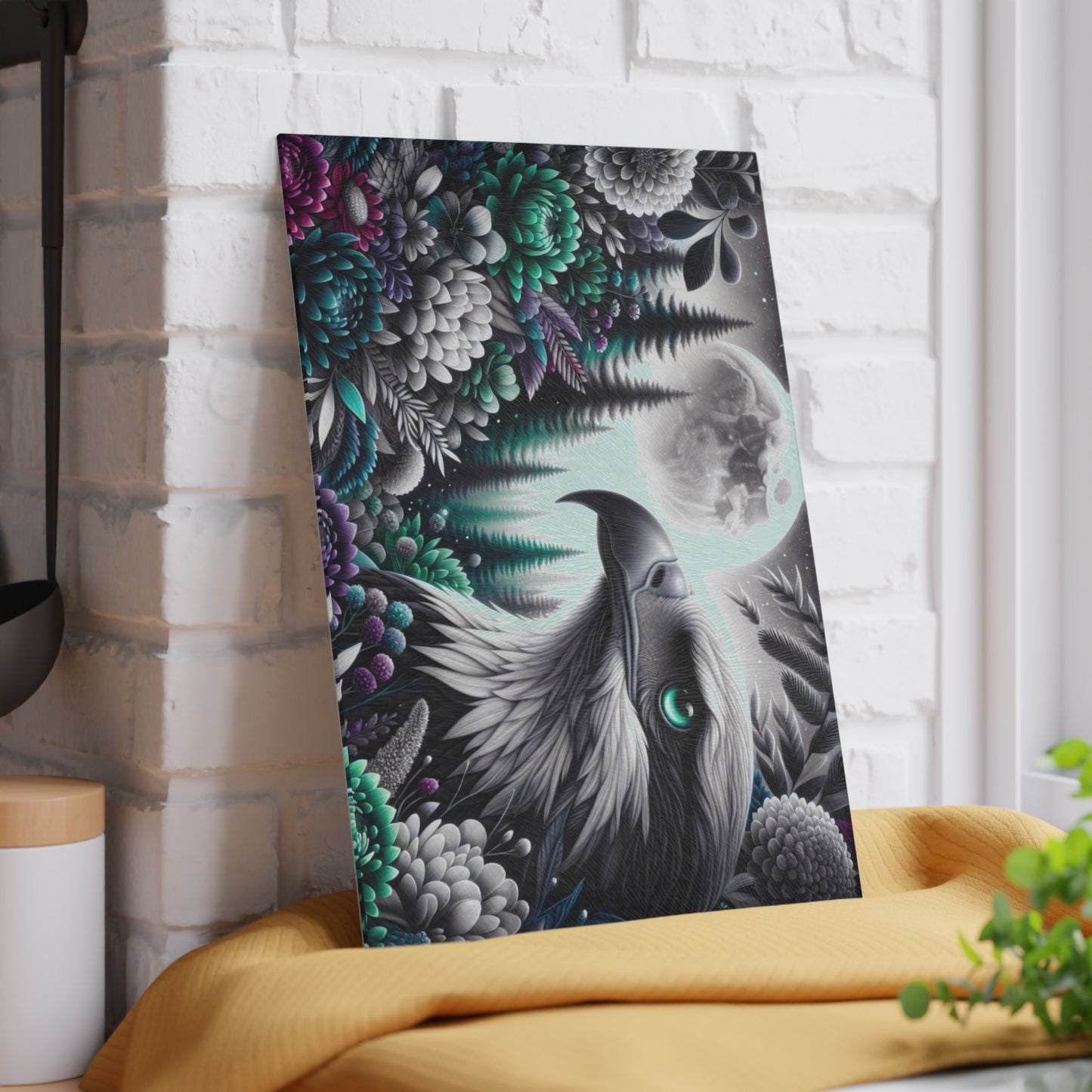 🦅🌕 “Midnight Moon Eagle” Glass Cutting Board – Bold, Modern Wild Beauty for Your Kitchen