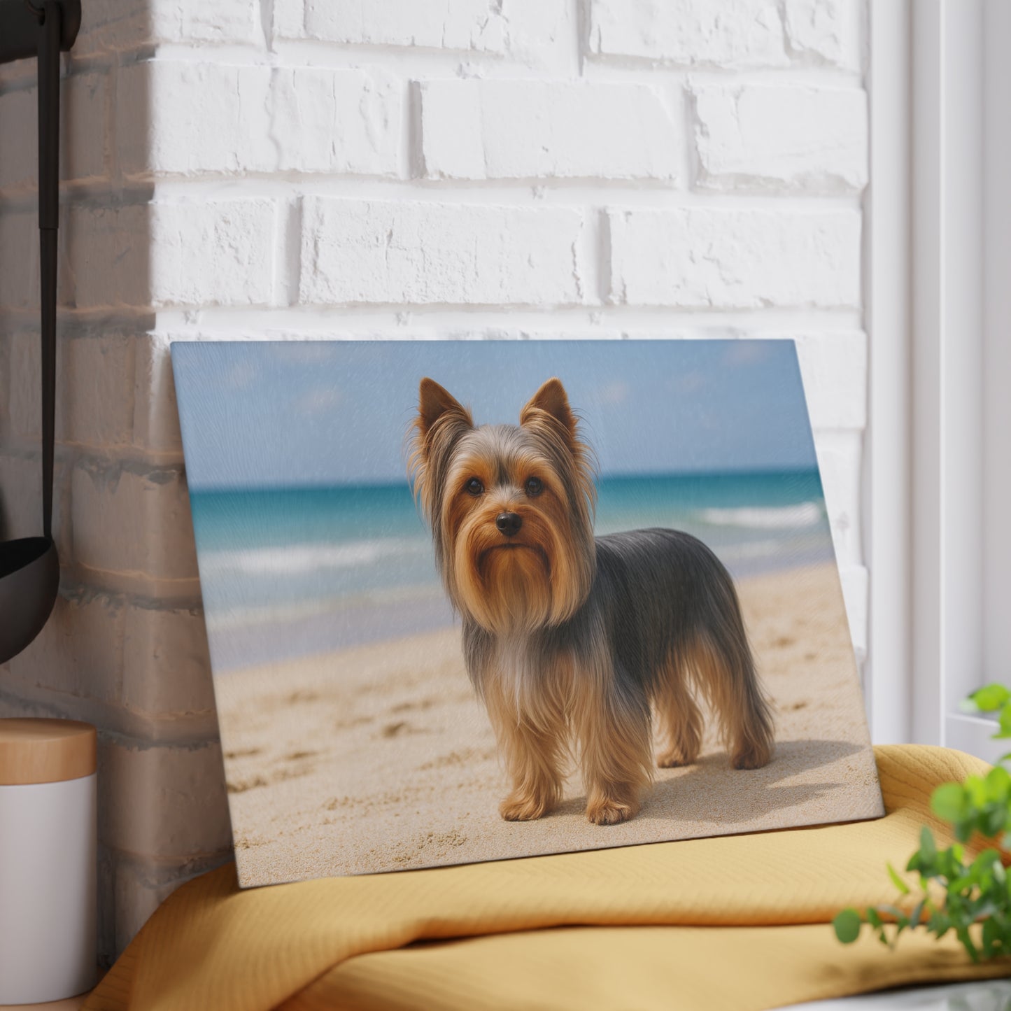 🐾🌊 Yorkie by the Ocean Cutting Board – Breezy Elegance for Your Kitchen 🌴