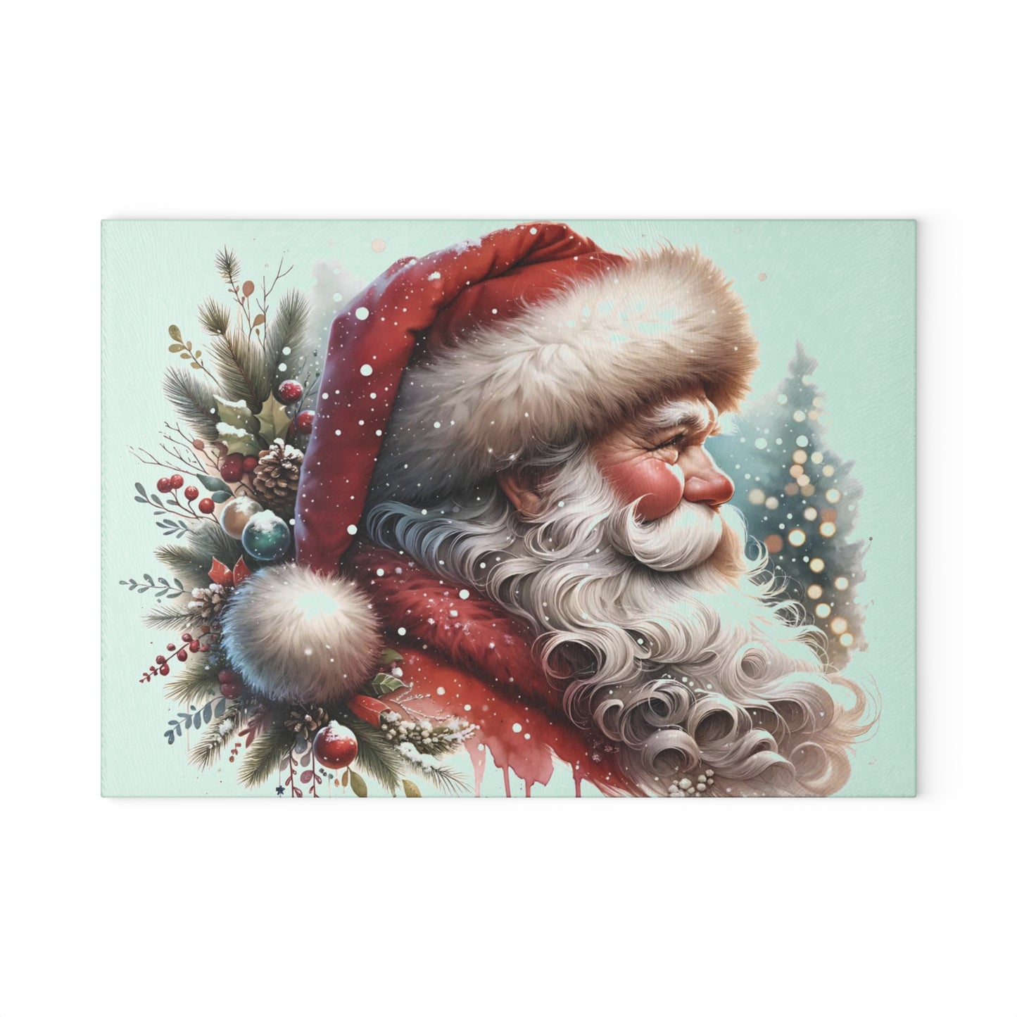 🎅✨ “Classic Santa Profile” Glass Cutting Board – Cozy Charm for Your Kitchen