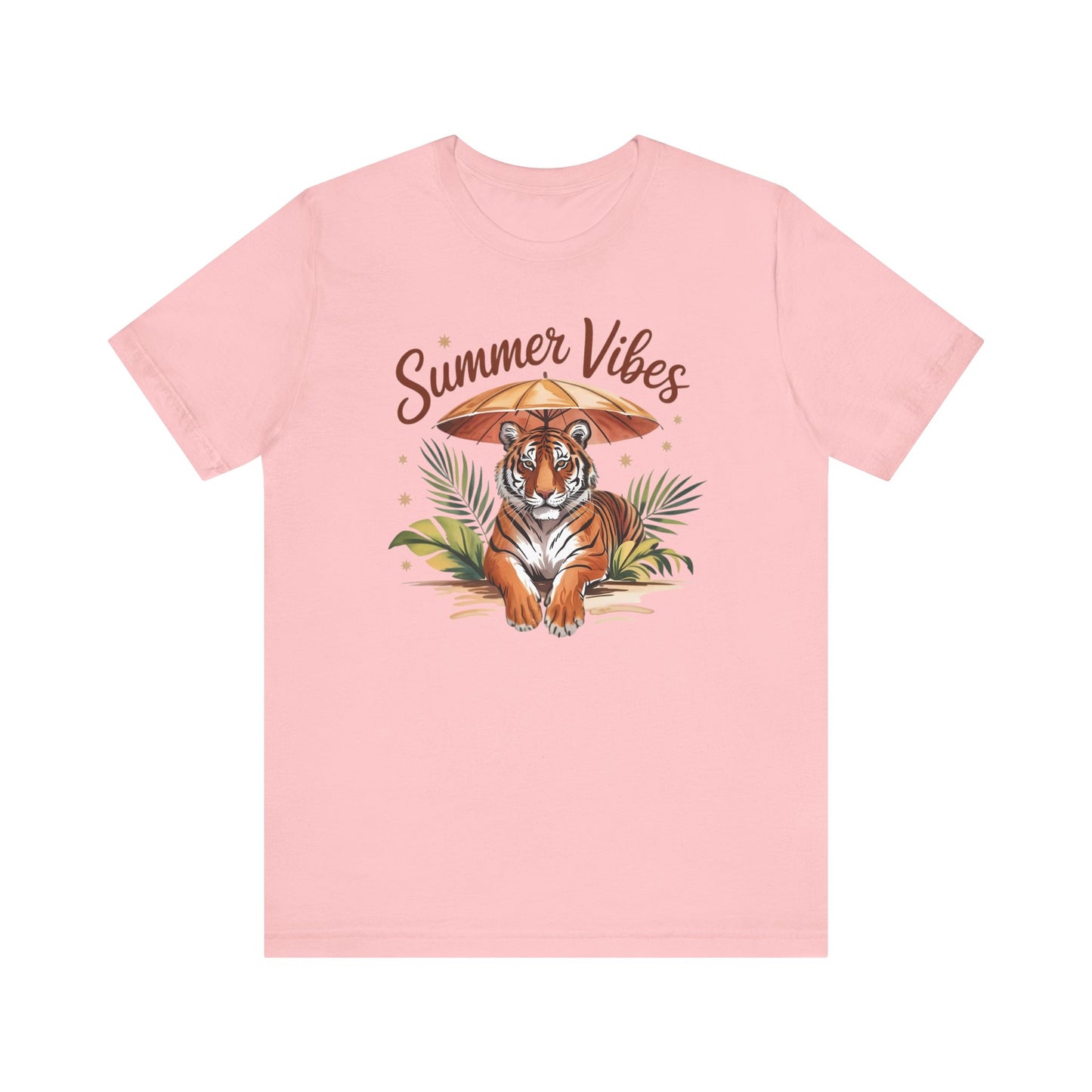 Camiseta Summer Vibes Tiger – Gráfico de palmeras de la selva con paraguas | Múltiples opciones de color