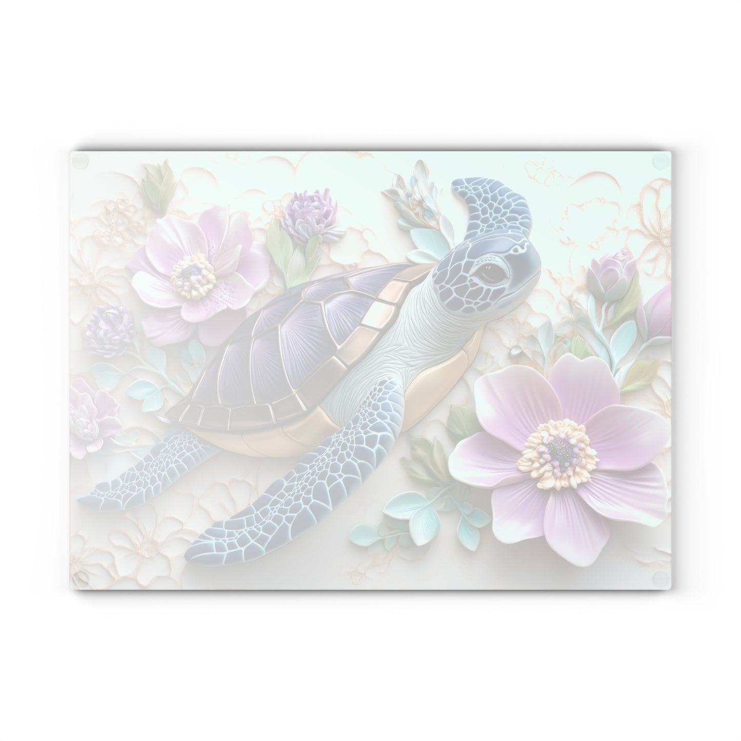 🐢 Floral Sea Turtle Cutting Board – Ocean Beauty Meets Botanical Elegance