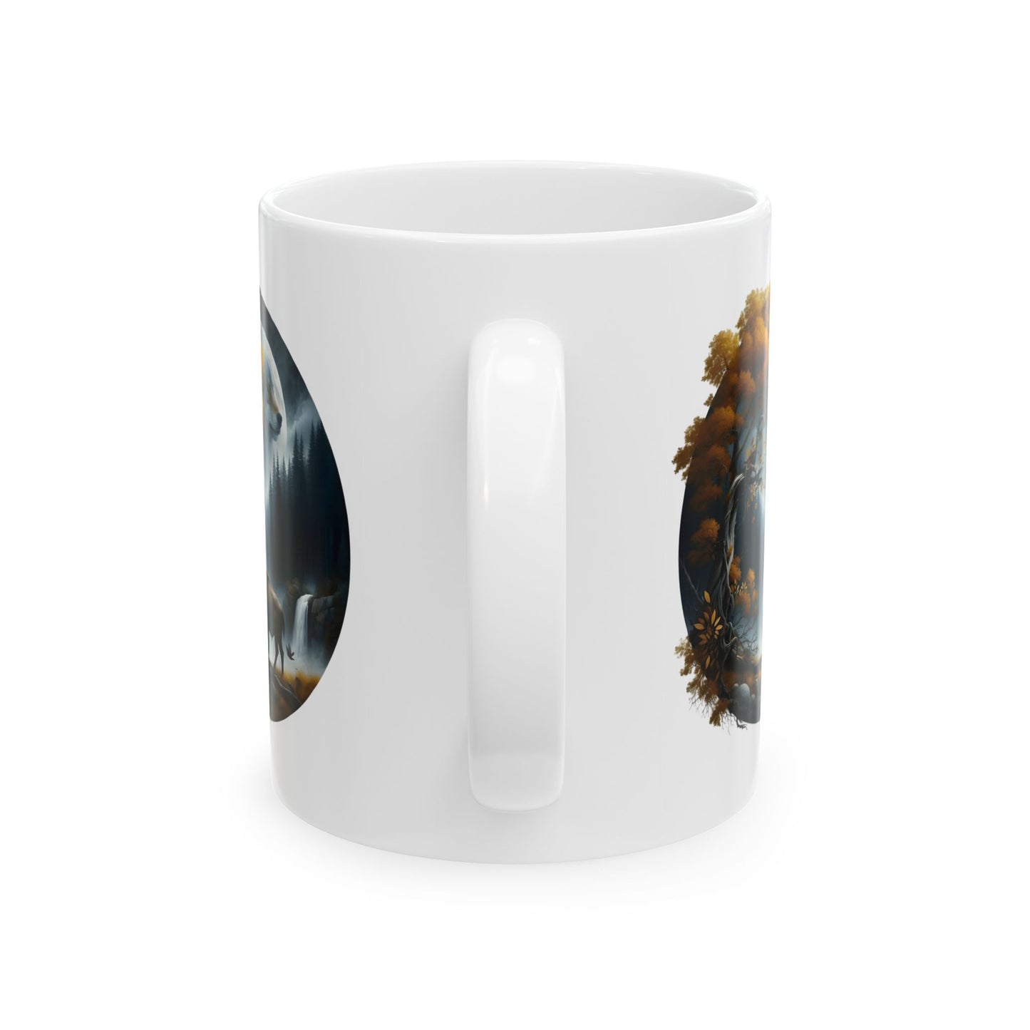🌙🐂 Wolf & Buffalo Spirit Mug – Autumn Nature Coffee Cup ☕🌲