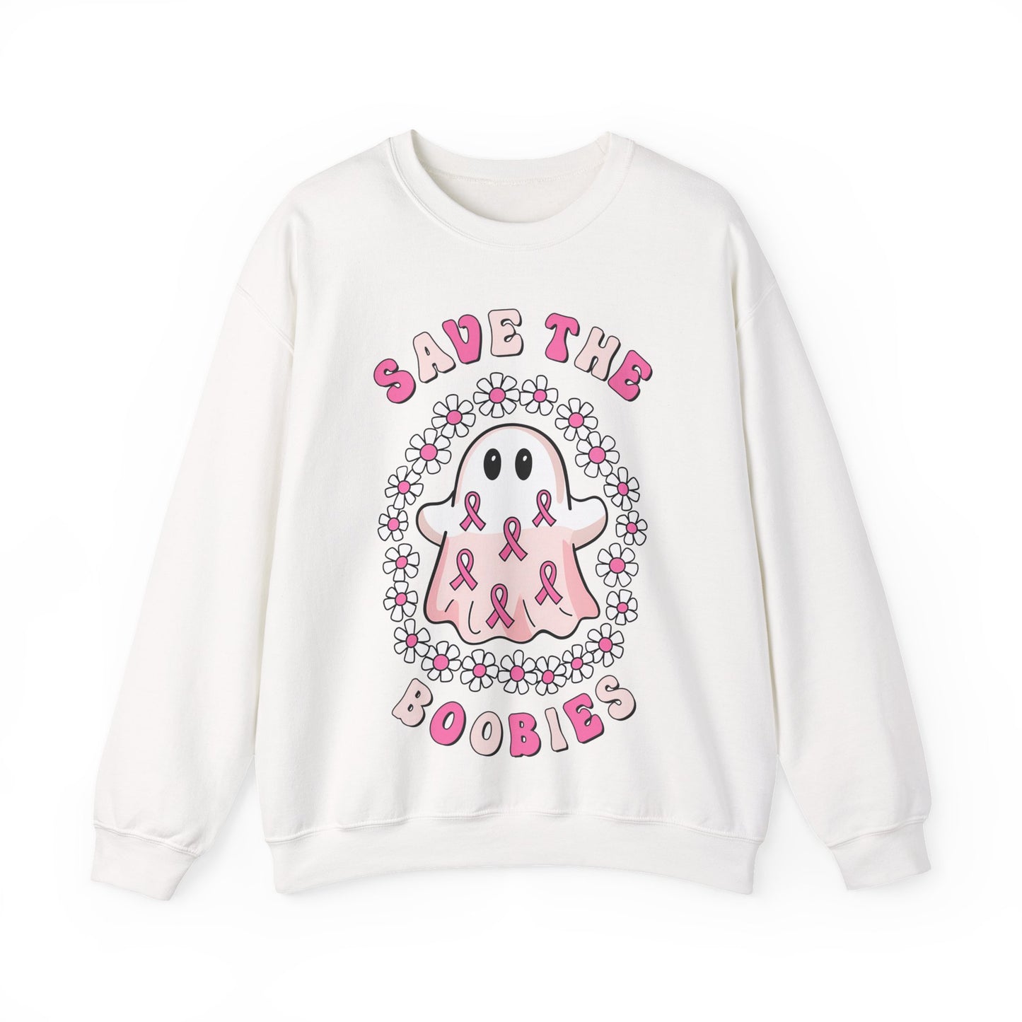 👻🎀 Save the Boobies Ghost Sweatshirt – Cute Breast Cancer Awareness Crewneck