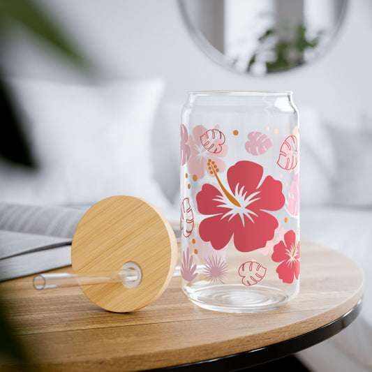 🌺 Tropical Hibiscus Sipper Glass – Aloha Vibes in Every Sip 🌴