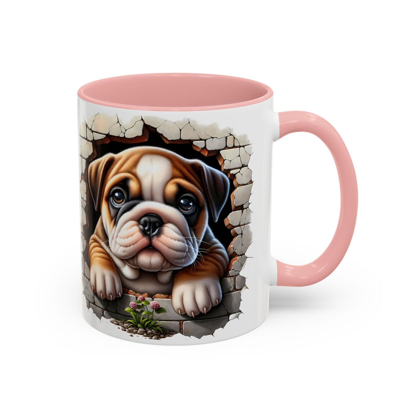 🎀🐶 English Bulldog Puppy Accent Mug – Cute Peek-Through Dog Design for Animal Lovers ☕💖