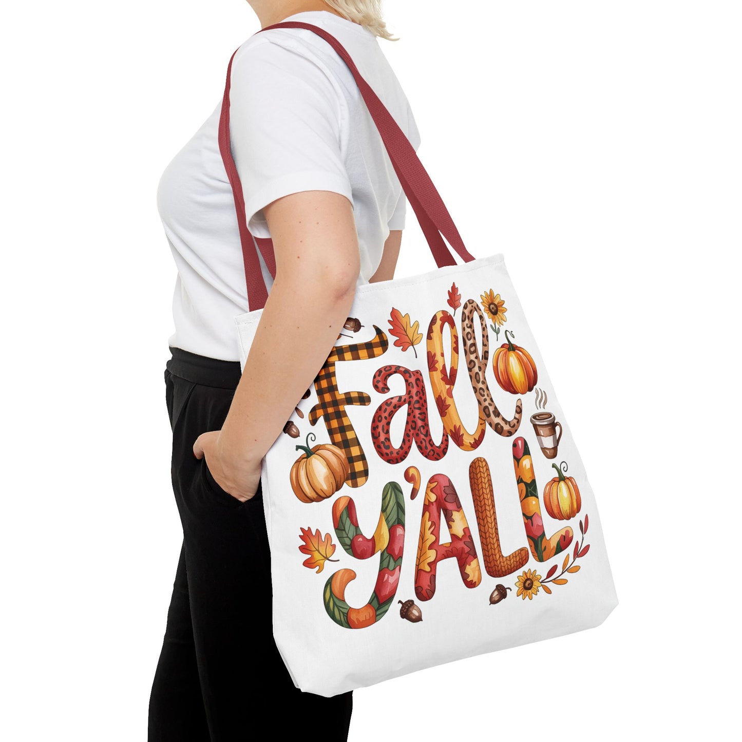 🎃 Fall Y’all Tote Bag – Bold Prints, Cozy Coffee & Pumpkin Cheer 🍂