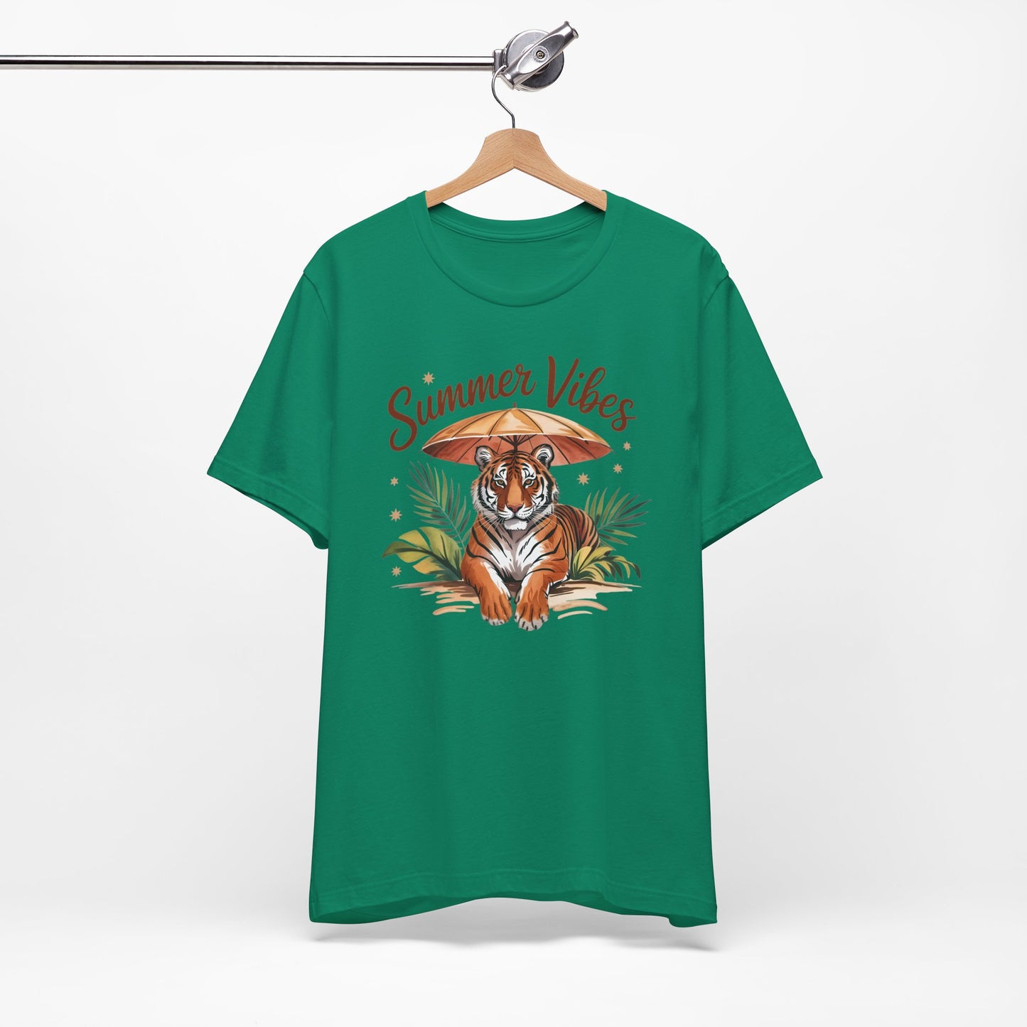 Camiseta Summer Vibes Tiger – Gráfico de palmeras de la selva con paraguas | Múltiples opciones de color