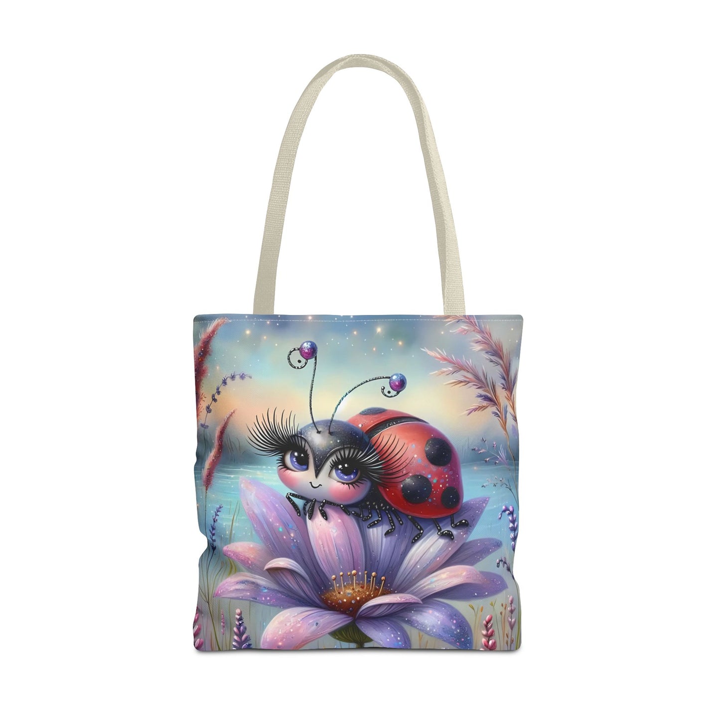 🐞 Mariquita sobre una flor junto al lago – Bolsa de tela inspirada en la naturaleza