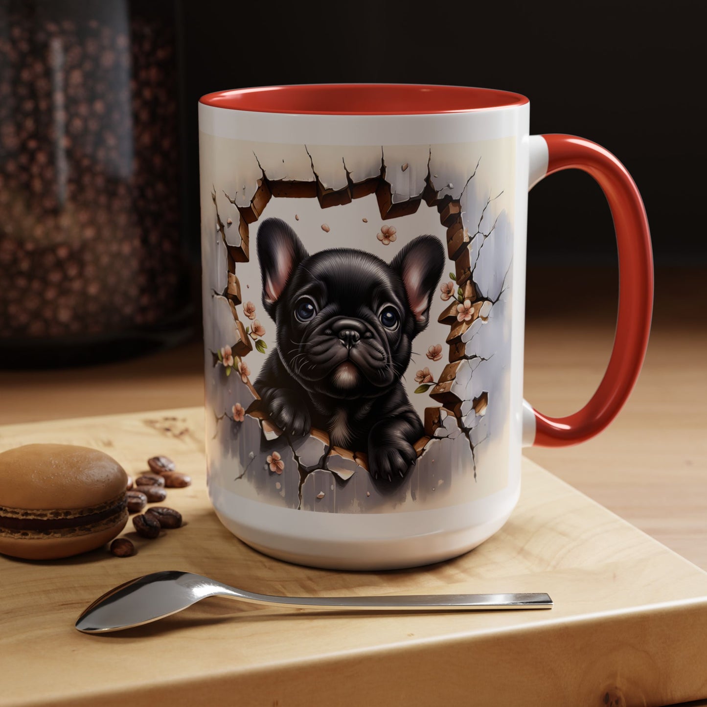 🐾☕ Black French Bulldog Puppy Accent Mug – Cute Breakthrough Pup Design ✨