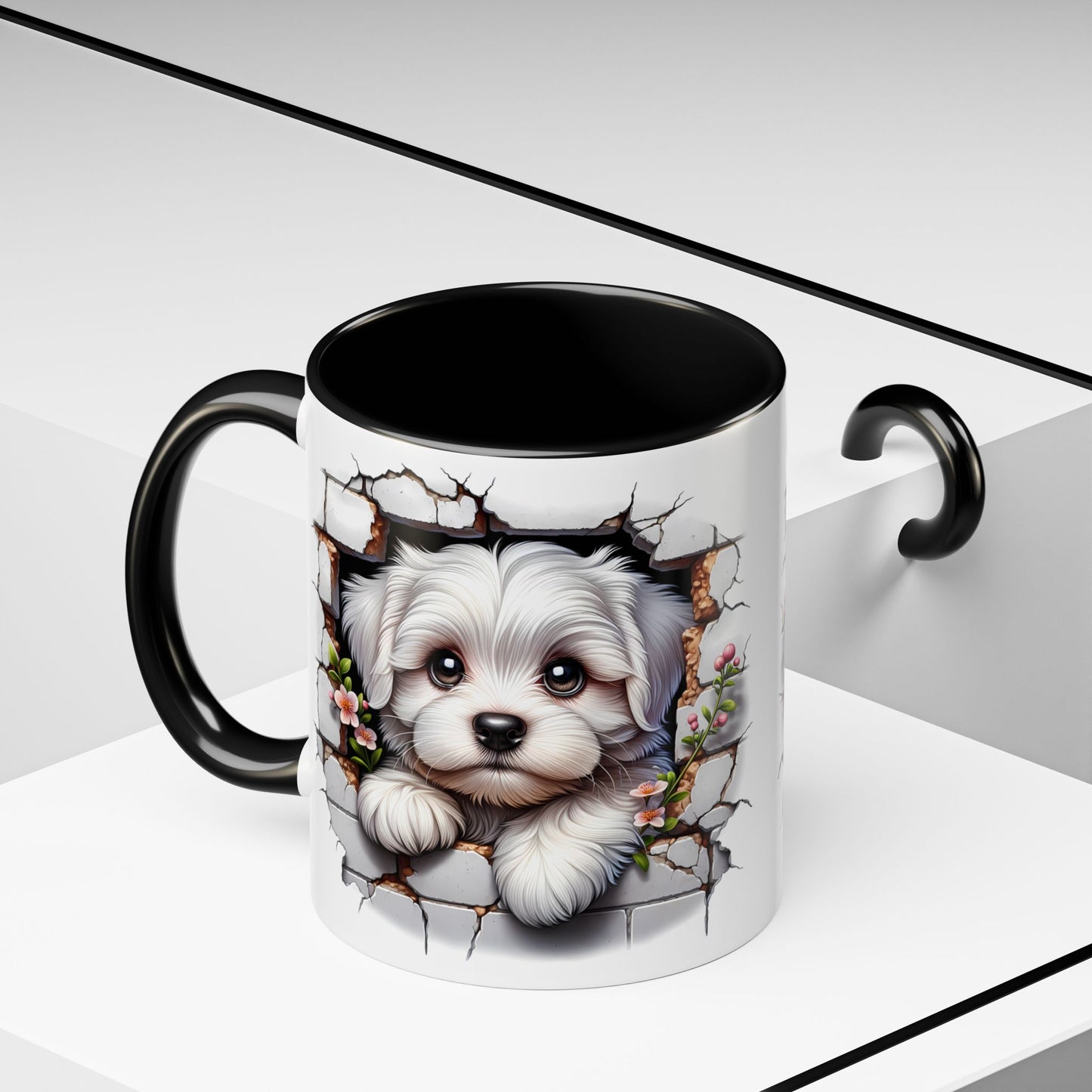 🎀🐶 Maltese Puppy Accent Mug – Cute Peek-Through Dog Design for Animal Lovers ☕💖