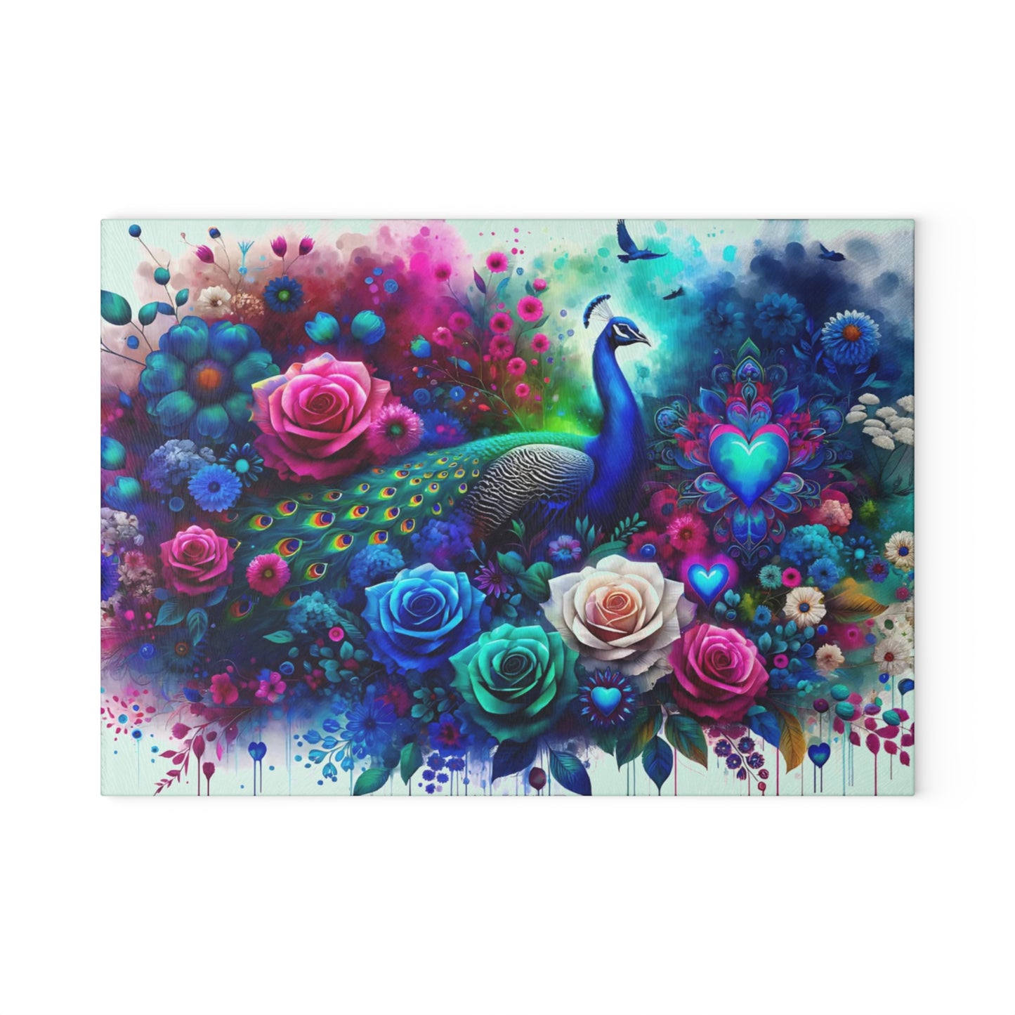 🦚🌹 Peacock Rainbow Floral Cutting Board – Vibrant Elegance Meets Artistic Charm 💙🌸