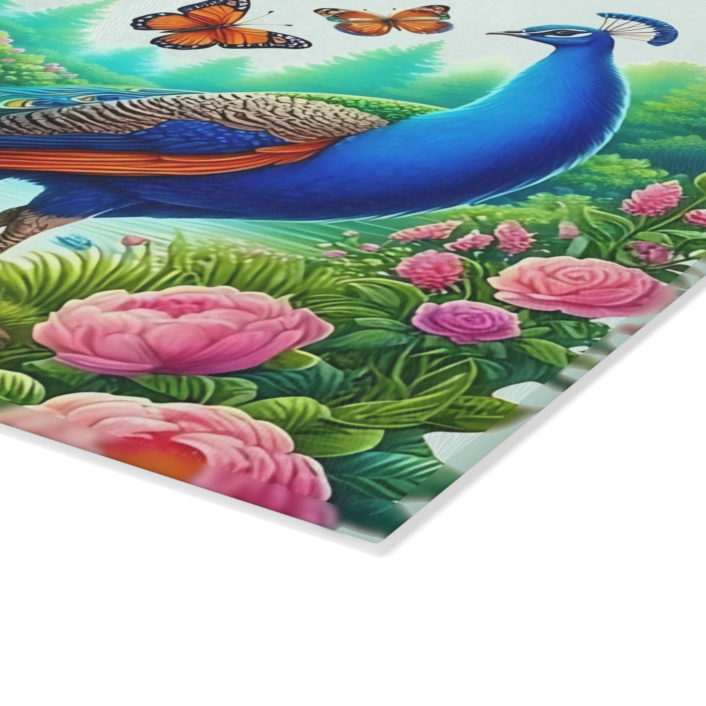 Peacock decor, butterfly decor, cutting board, kitchen decor, kitchen art, serving board, peacock gift, butterfly gift, floral cutting board