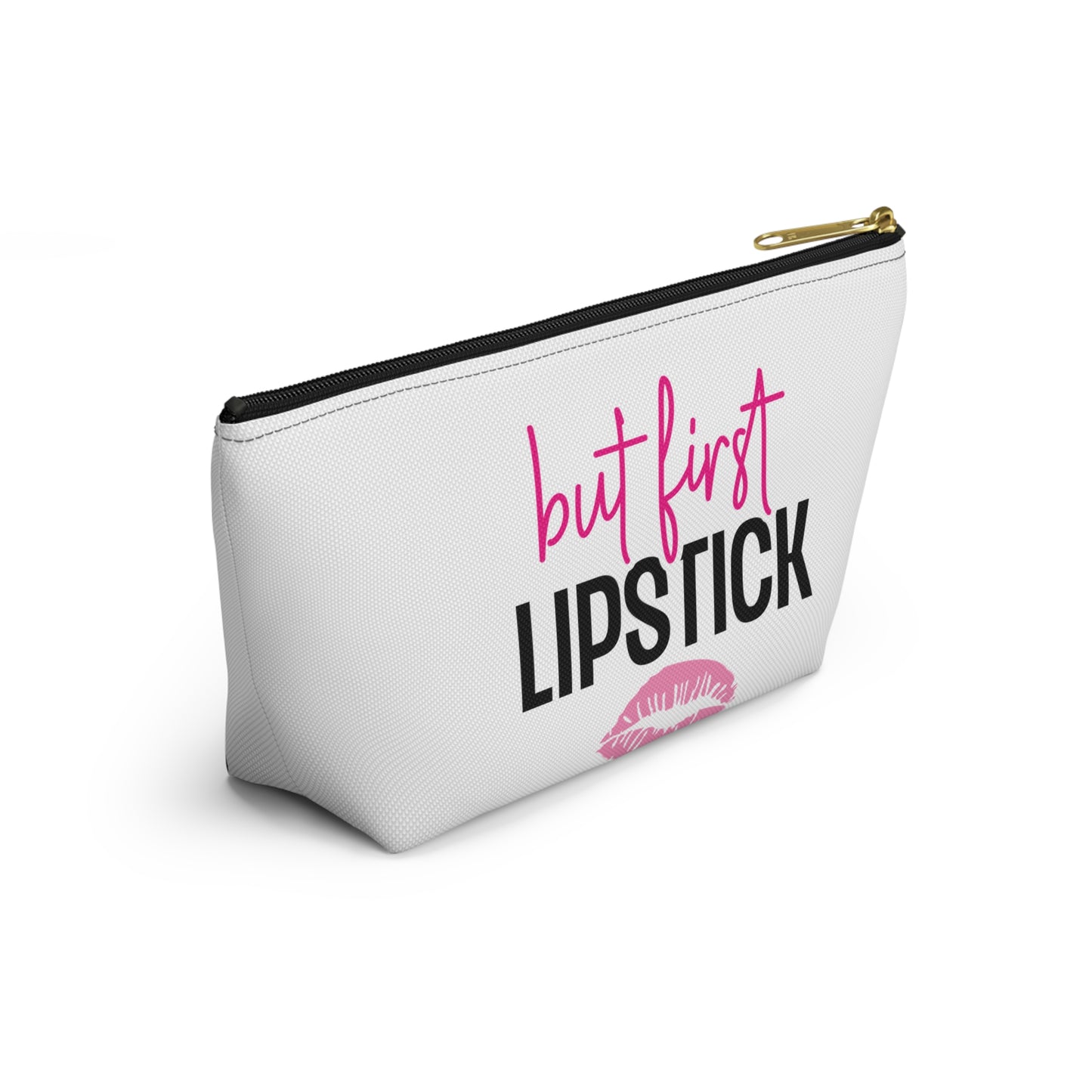 Accessory Pouch – "But First Lipstick" Pink Makeup Bag