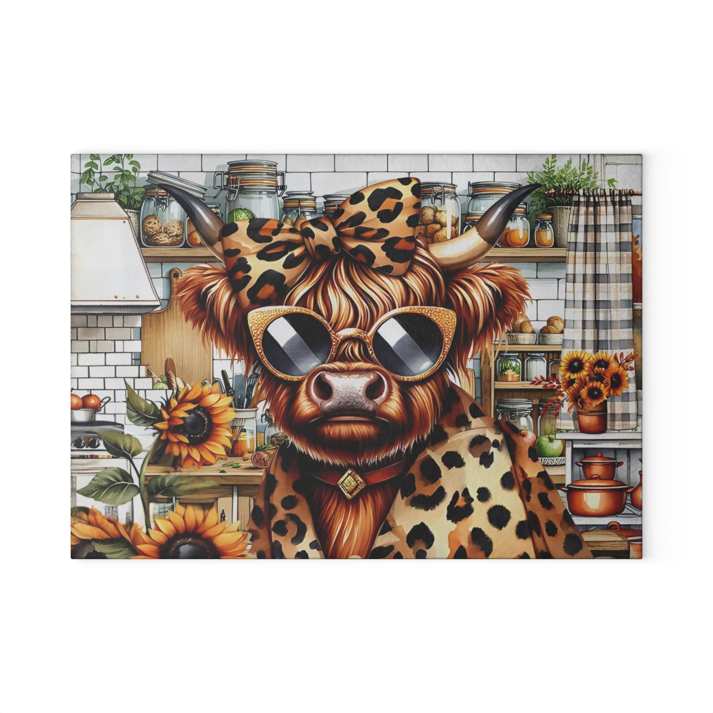 🐮🔥 “Stylish Country Cow” Glass Cutting Board – Cozy Charm for Your Kitchen