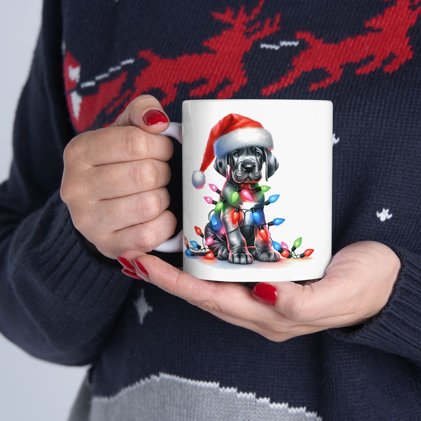 🎄 Great Dane Christmas Lights Mug – Festive Pup Charm in Every Sip 🎄