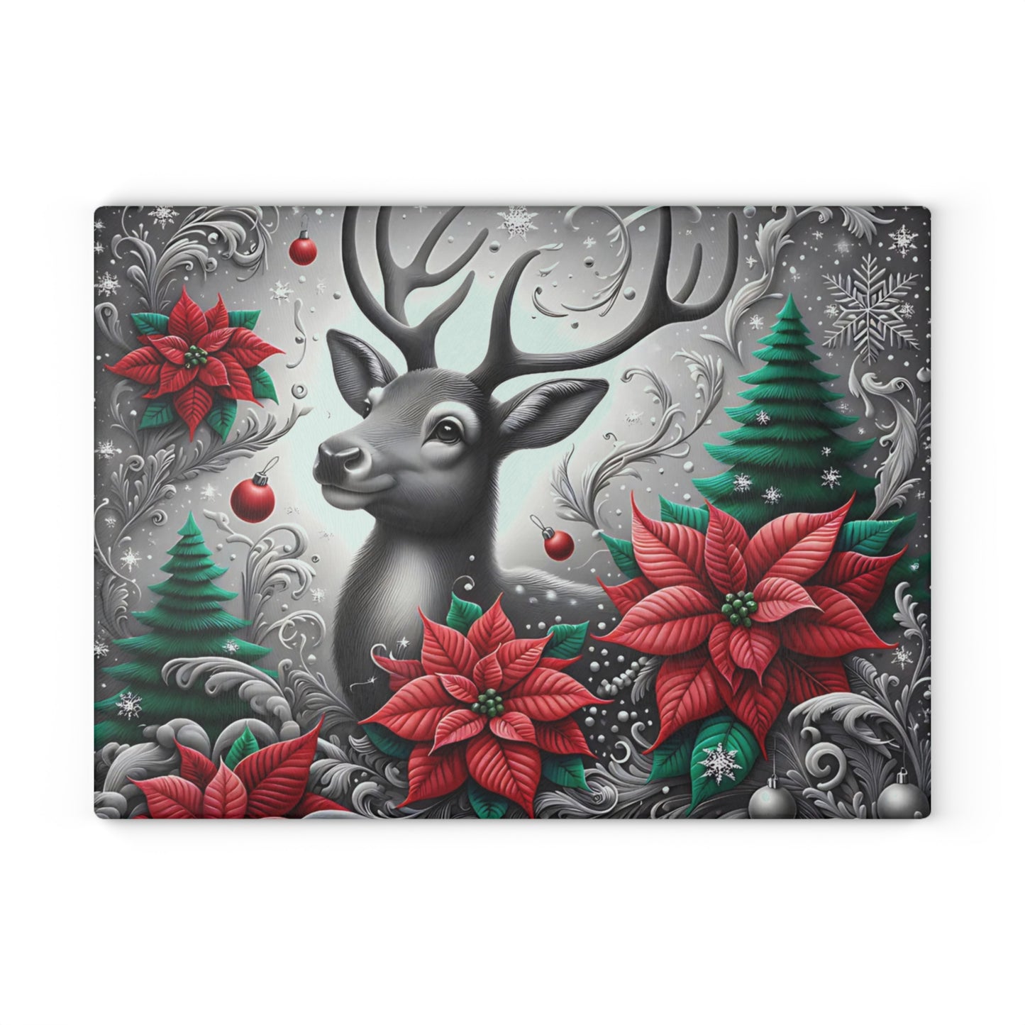 🦌❄️ “Winter Woodland Deer” Glass Cutting Board – Elegant Christmas Charm for Your Kitchen
