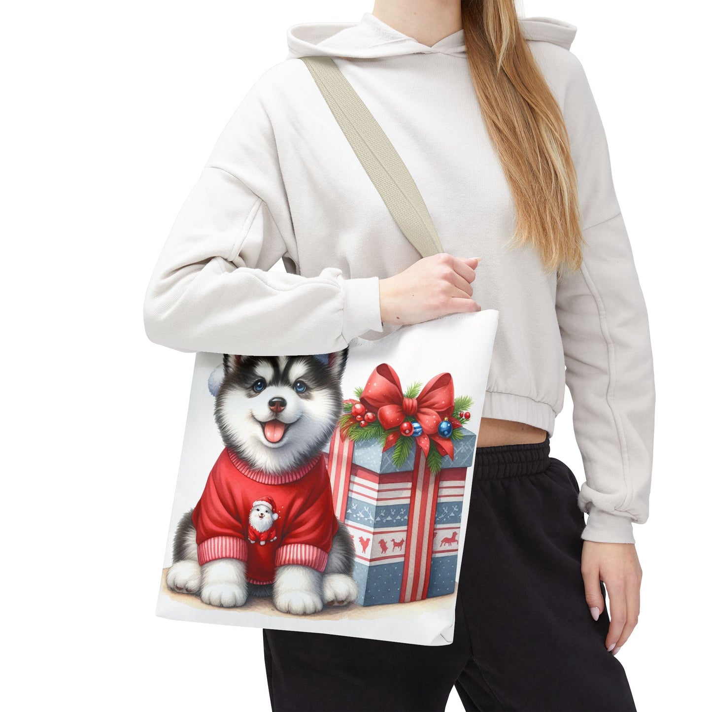 🎁 Christmas Husky Tote Bag – Festive Pup & Holiday Cheer in Every Carry 🎄