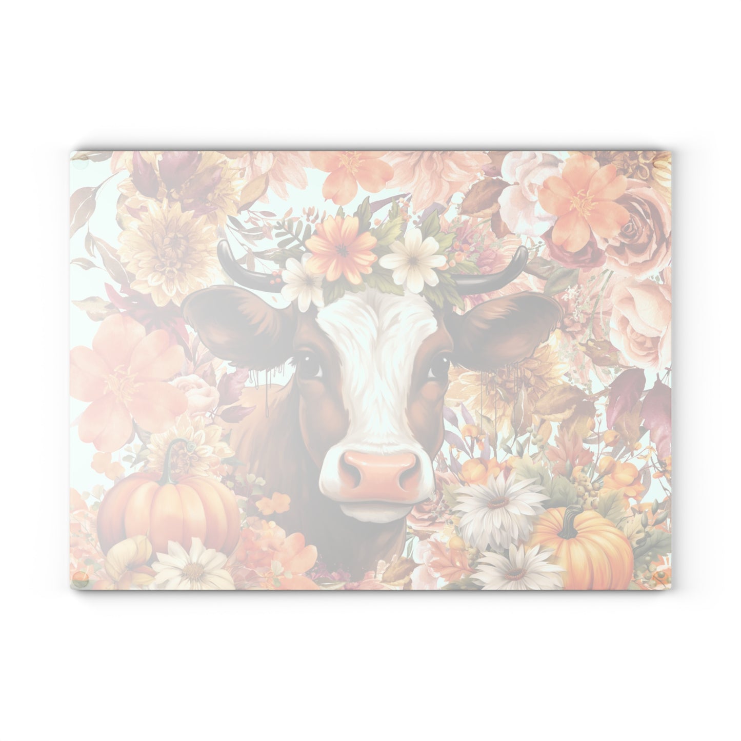 cow🐄🌸 Floral Cow with Pumpkins Cutting Board – Cozy Autumn Charm for Your Country Kitchen