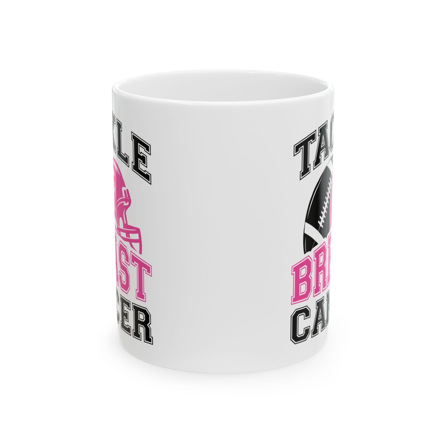 🏈🎀 Tackle Breast Cancer Mug – Football Strength Meets Awareness 💗