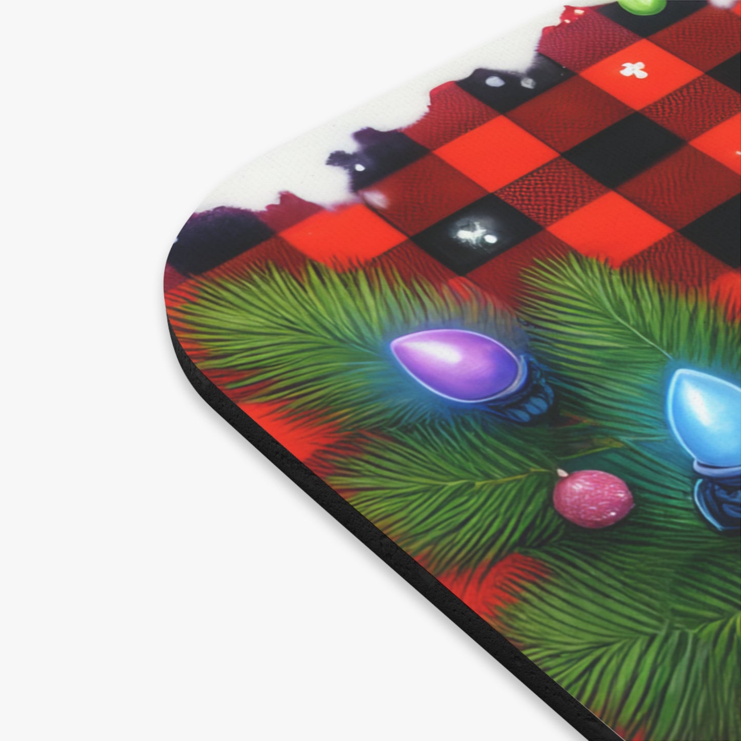 🖱️🎄🐱 Tangled Lights Christmas Cat Mouse Pad – Festive Plaid & Cozy Chaos