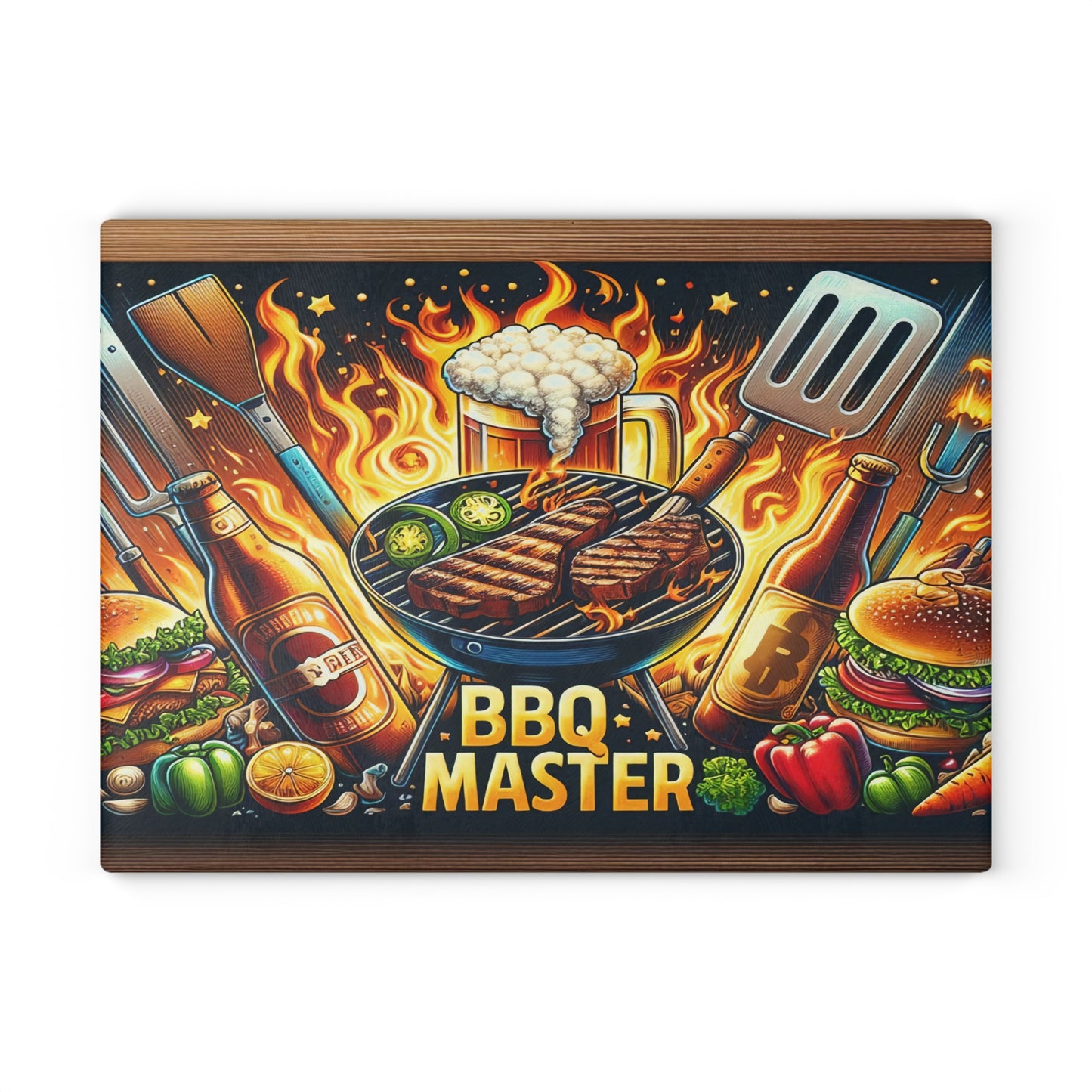 🔥🥩 BBQ Master Cutting Board – Bold Grill Lover’s Kitchen Décor with Flames & Flavor 🍔🍺