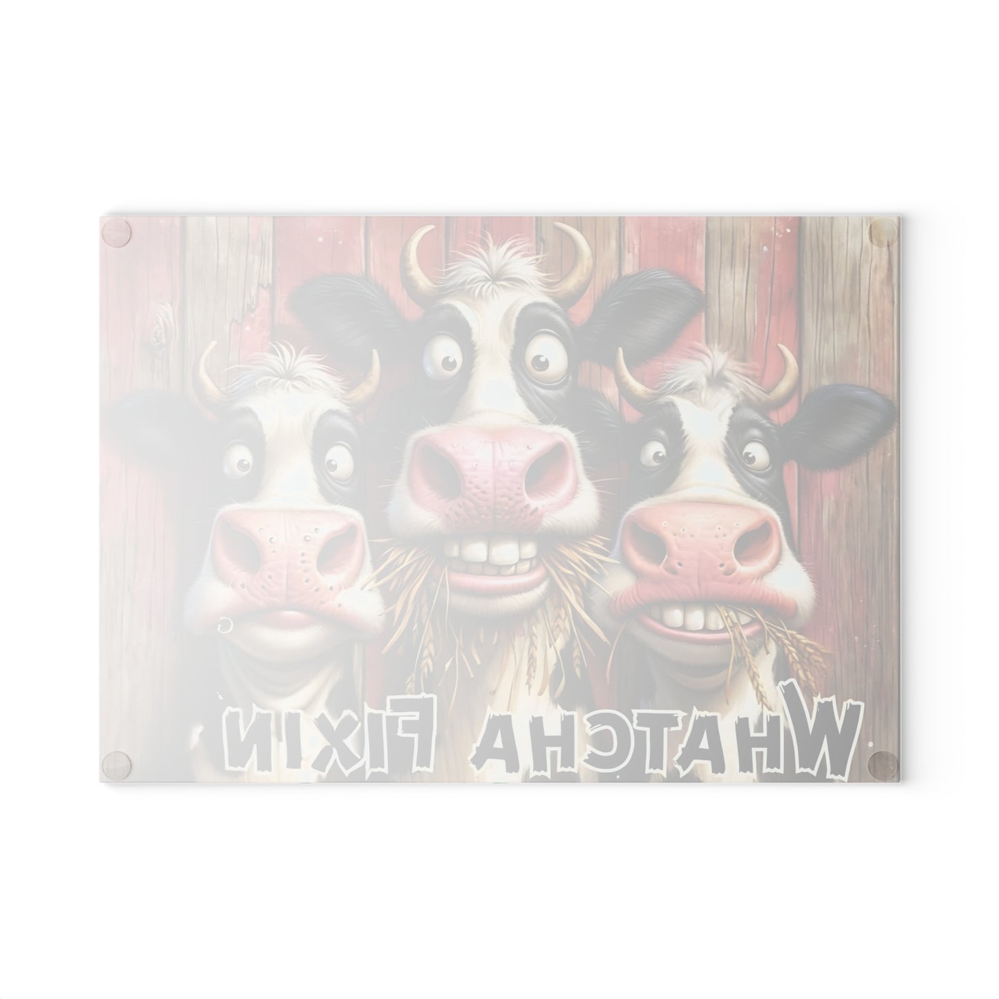 🐄 Whatcha Fixin’ Cow Trio Cutting Board – Funny Farmhouse Kitchen Décor with Rustic Charm