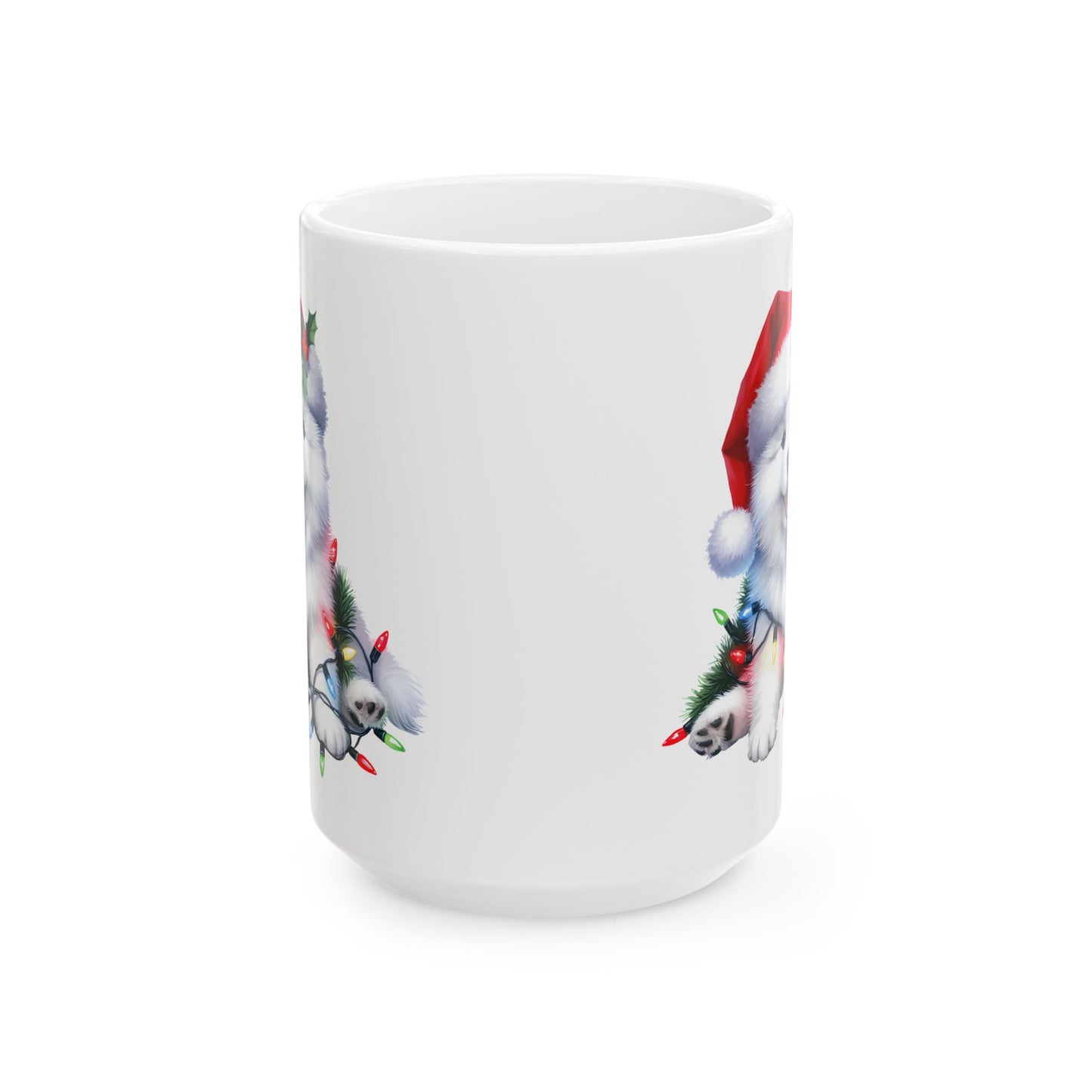 ☃️ American Eskimo Christmas Mug – Fluffy Holiday Cheer in a Santa Hat 🎄