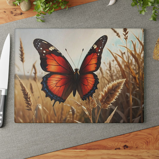 Hermosa tabla de cortar de vidrio con forma de mariposa, decoración de mariposas, tabla de cortar, decoración de cocina, arte de cocina, tabla para servir, regalo de pavo real, regalo de mariposa, tabla de cortar floral