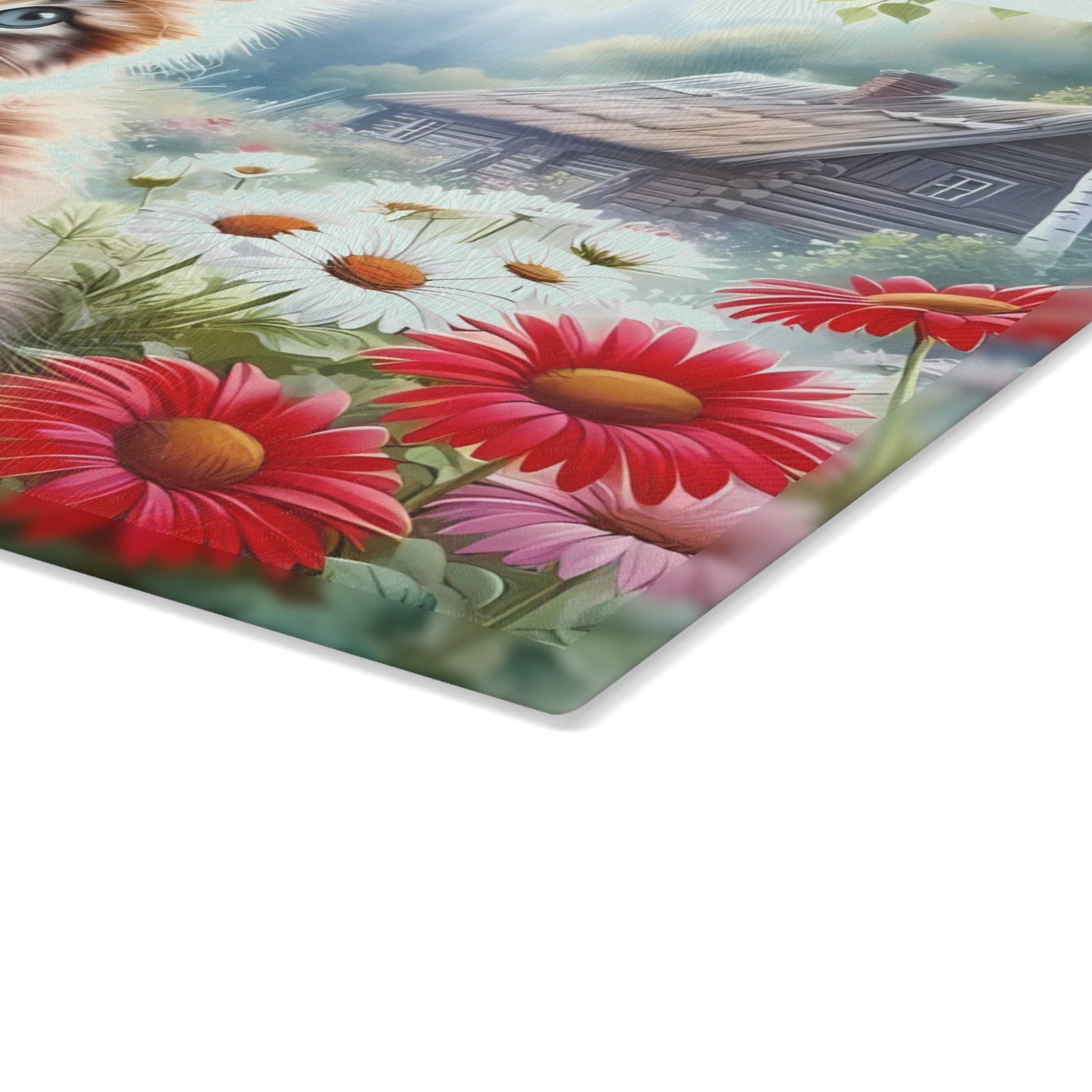 🌼 Cottage Kitten Cutting Board – Whiskered Charm in a Meadow Bloom Scene 🐱🌸