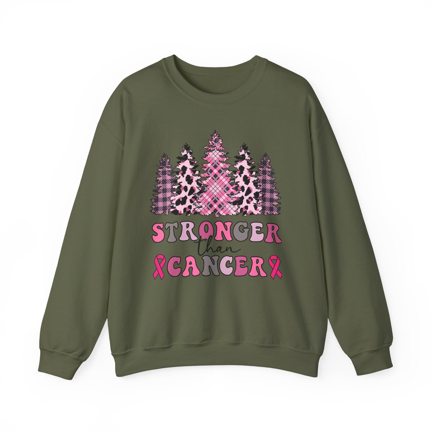 🌲💗 Stronger Than Cancer Pink Trees Sweatshirt – Breast Cancer Awareness Crewneck