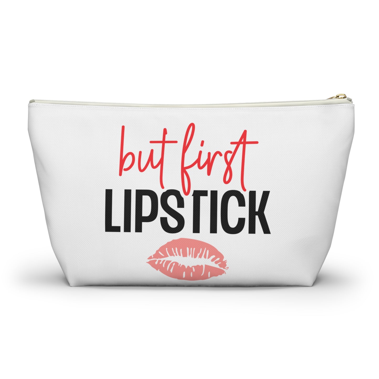 Accessory Pouch – "But First Lipstick" Red Makeup Bag