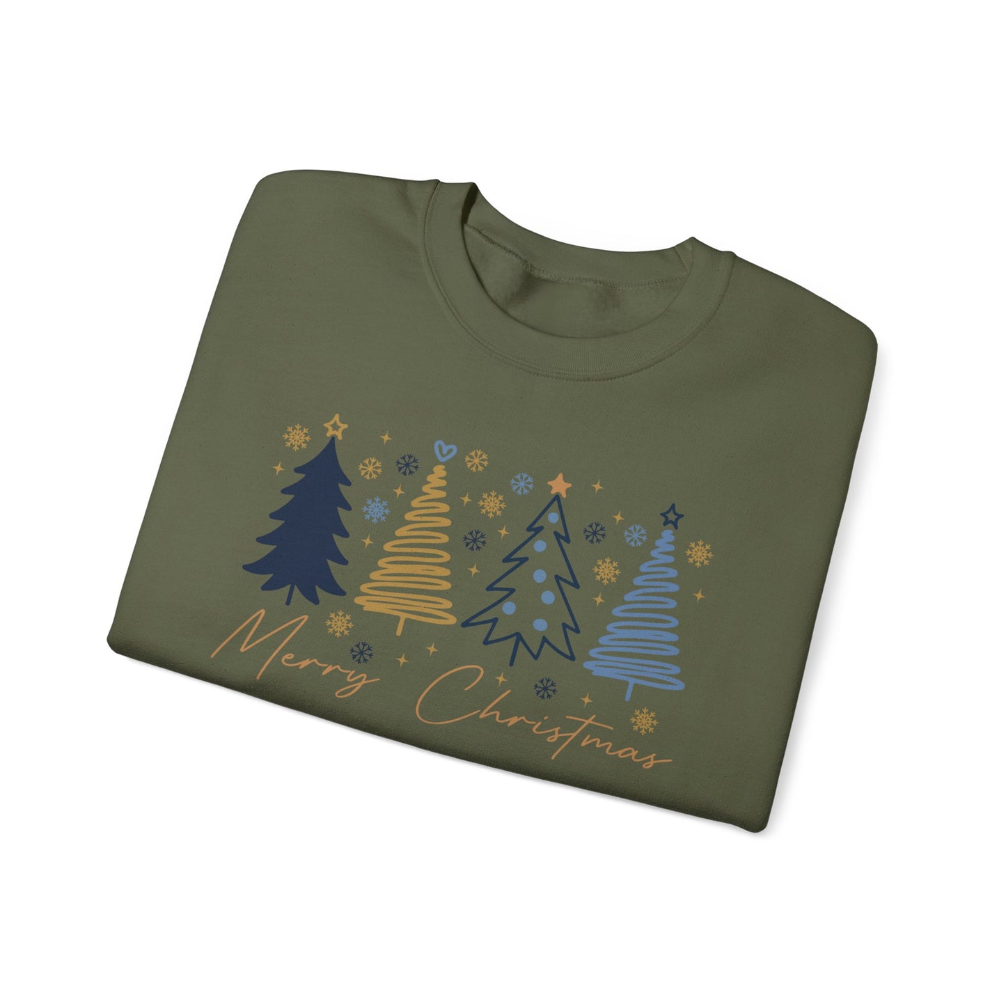 🎄✨ Merry Christmas Sweatshirt – Modern Navy & Gold Holiday Trees ❄️⭐