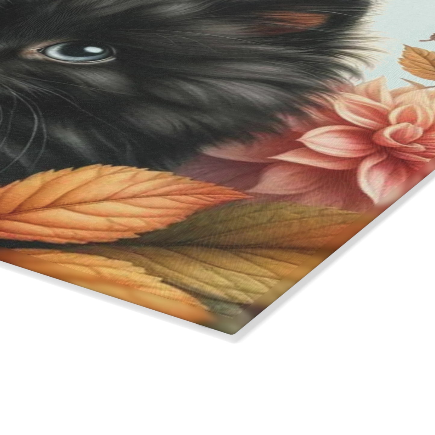 🐾 Autumn Kitten – Black Cat & Dahlia Art Tempered Glass Cutting Board