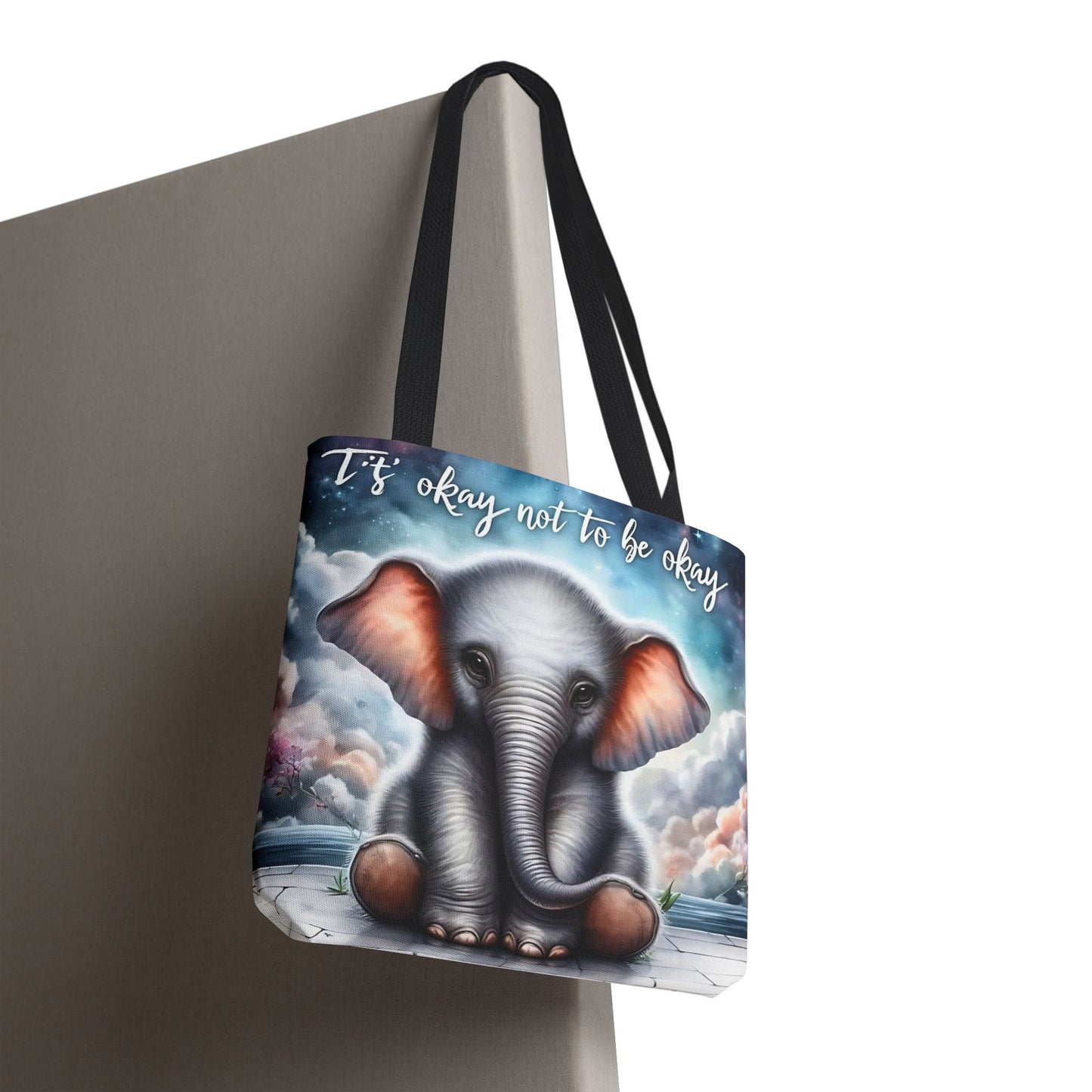 Bolsa de mano con elefante “Está bien no estar bien”: un suave recordatorio con un diseño delicado y caprichoso.