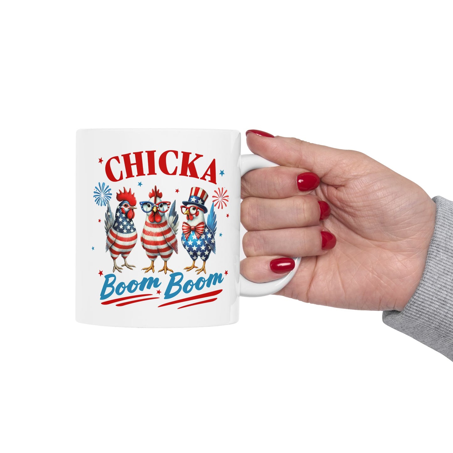 🎆 Chicka Boom Boom Mug – Celebrate with Patriotic Fun! 🇺🇸🐔