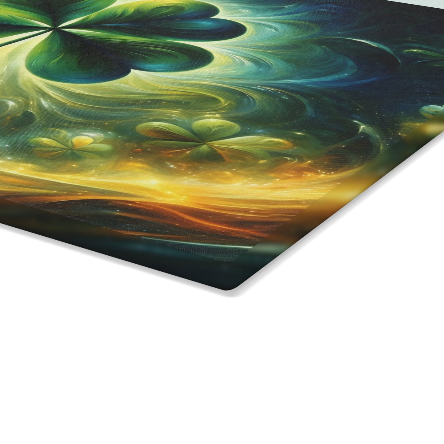 Luminous Shamrock Abstract Glass Cutting Board – St. Patrick’s Day Kitchen Art
