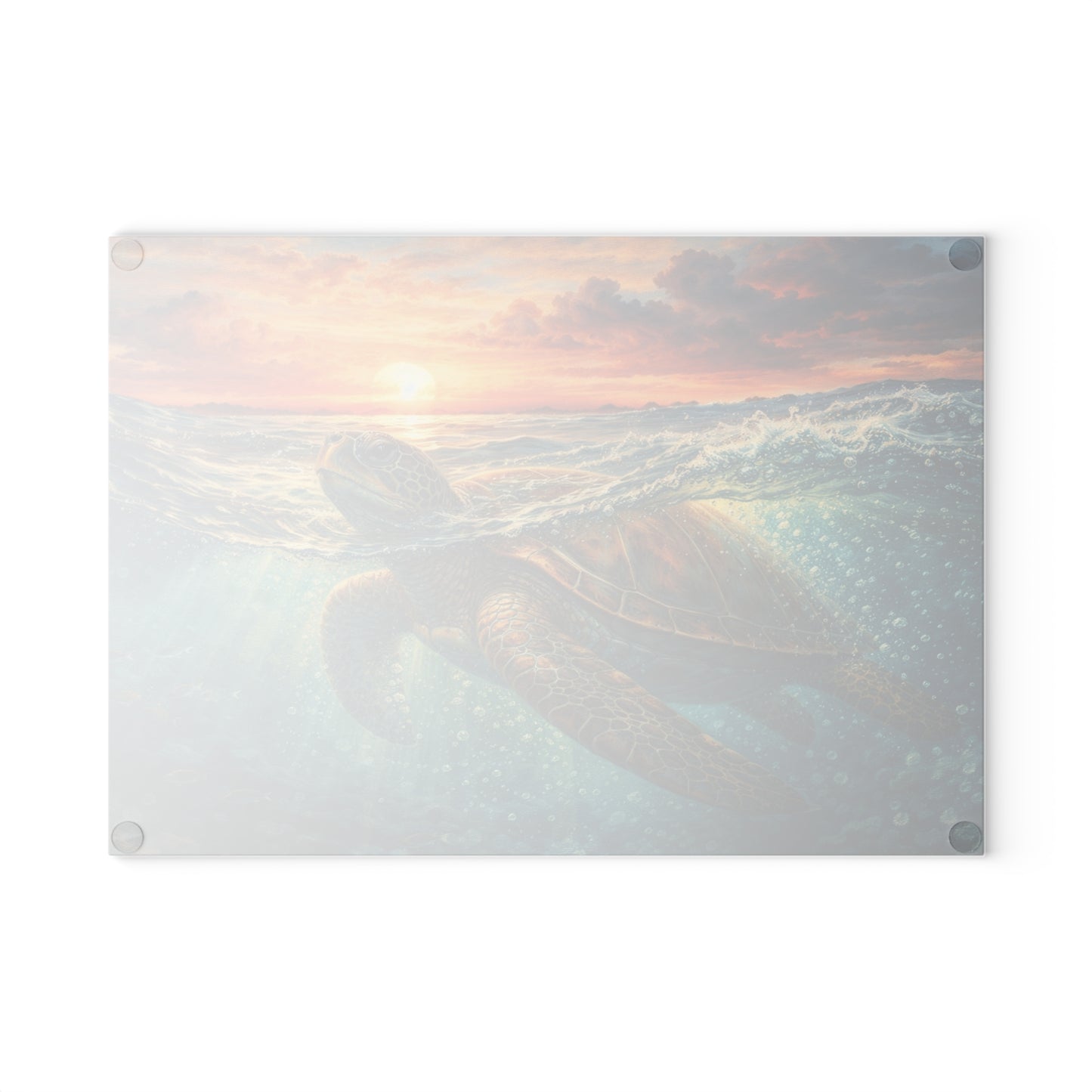 Sea Turtle Sunset Glass Cutting Board – Coastal Ocean Wildlife Kitchen Decor